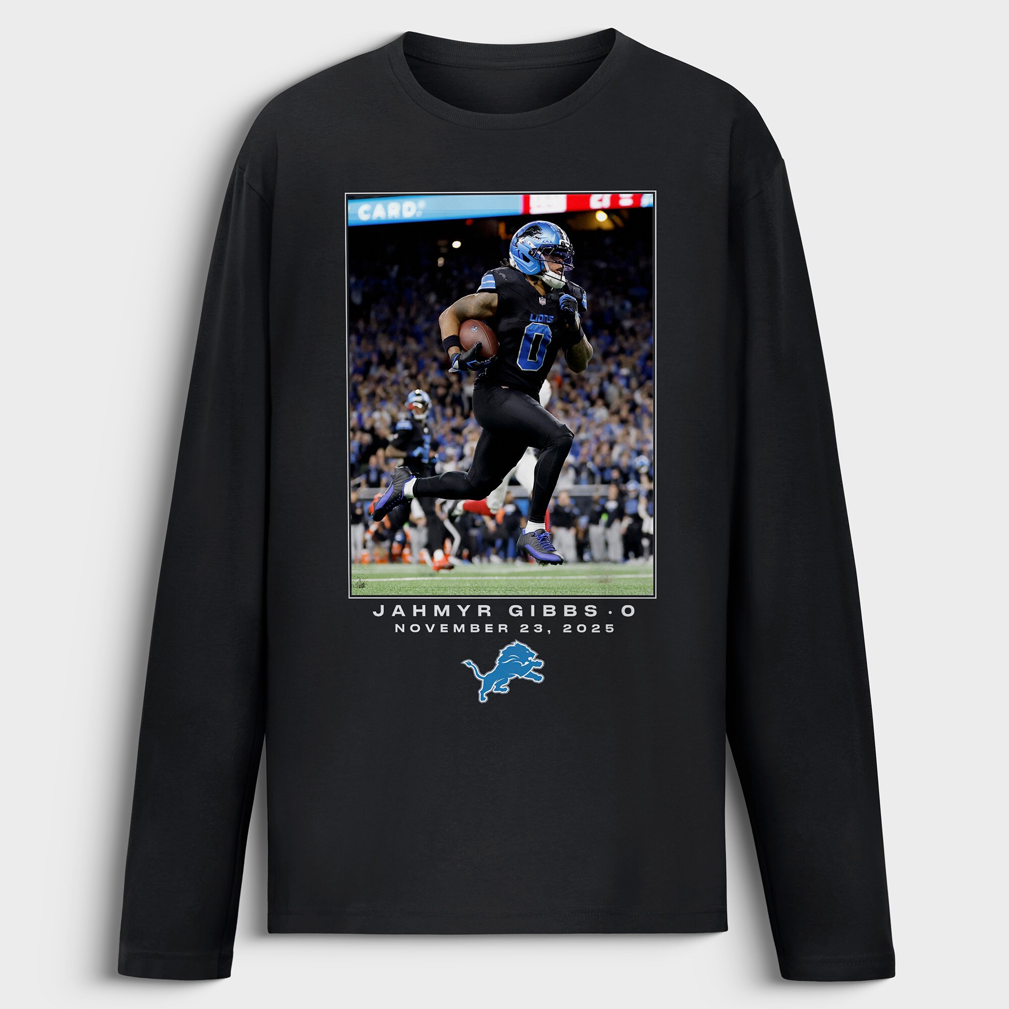 Men's Jahmyr Gibbs Black Detroit Lions NFL Flash Features Week 12 Long Sleeve T-Shirt