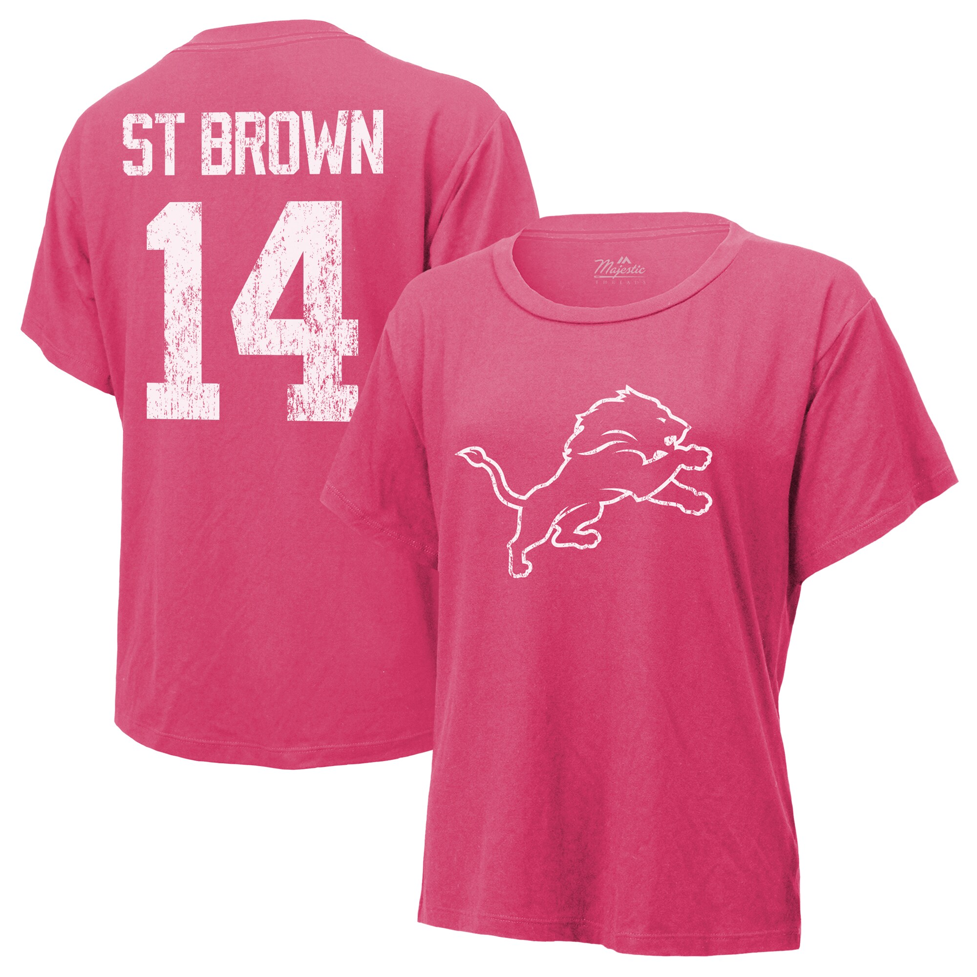 Women's Majestic Threads Amon-Ra St. Brown Pink Detroit Lions Name & Number T-Shirt