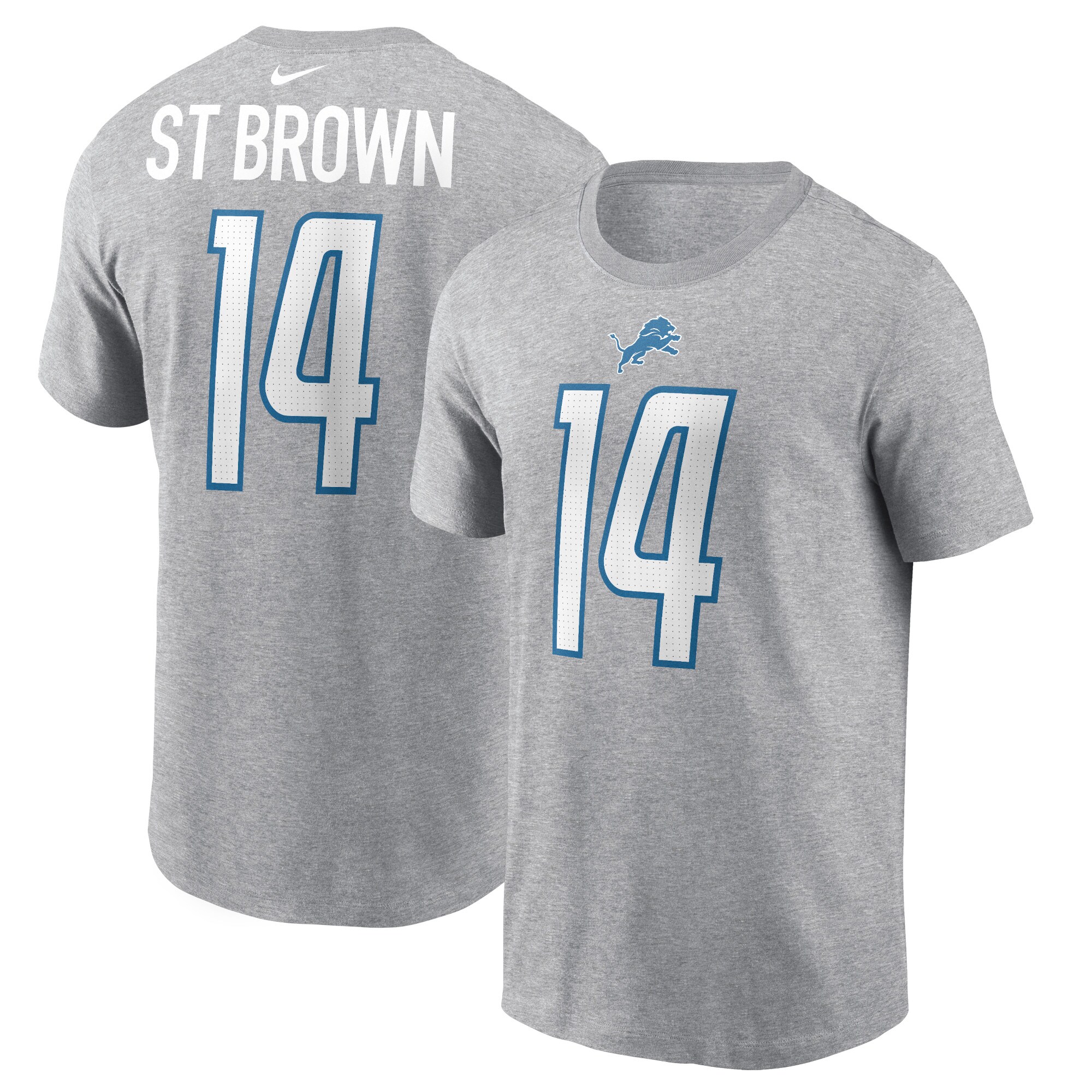 Men's Nike Amon-Ra St. Brown Gray Detroit Lions Player Name & Number T-Shirt