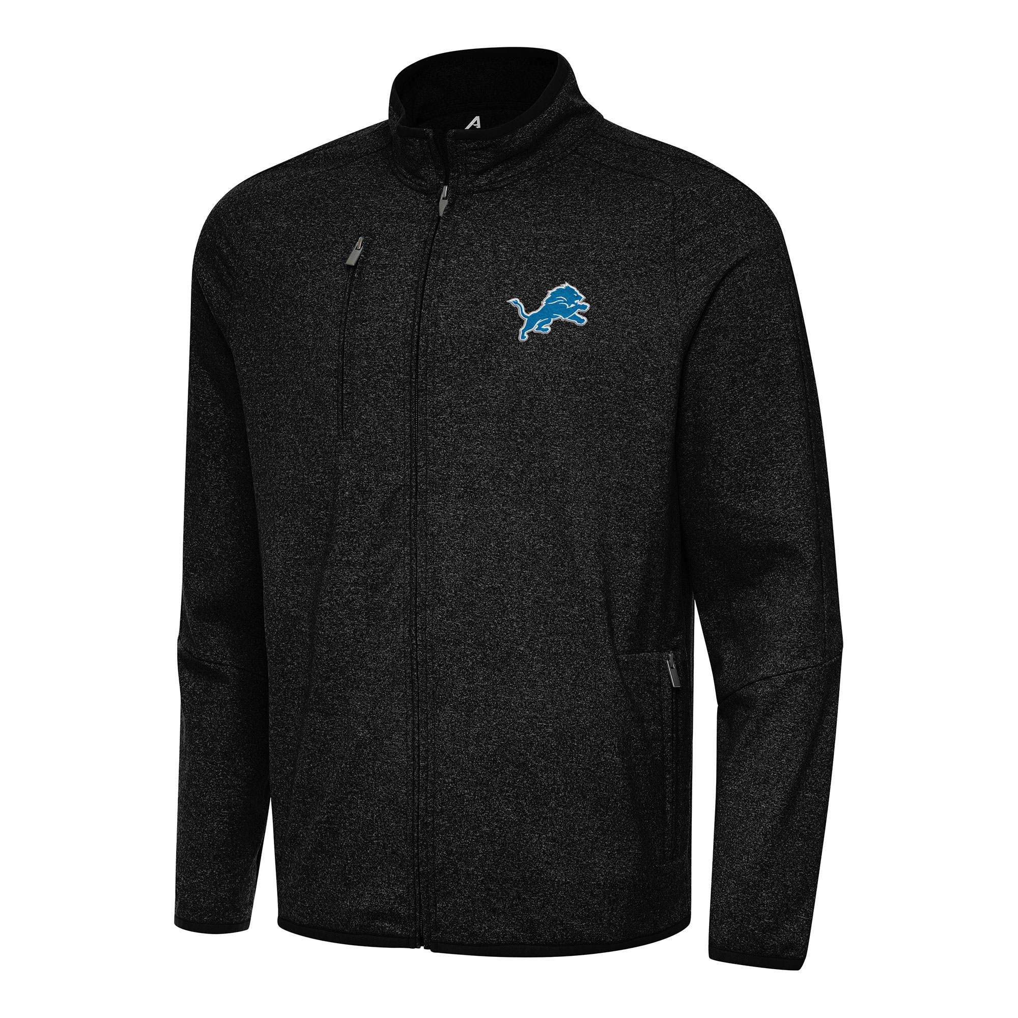 Men's Antigua Heather Black Detroit Lions Hold-Up Tri-Blend Full-Zip Jacket
