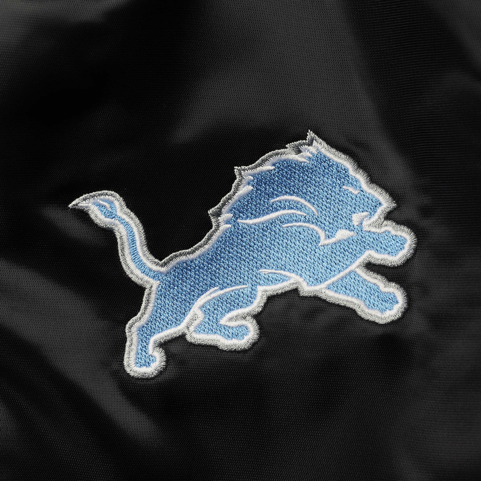 Men's Starter Black Detroit Lions Locker Room Satin Varsity Full-Snap Jacket