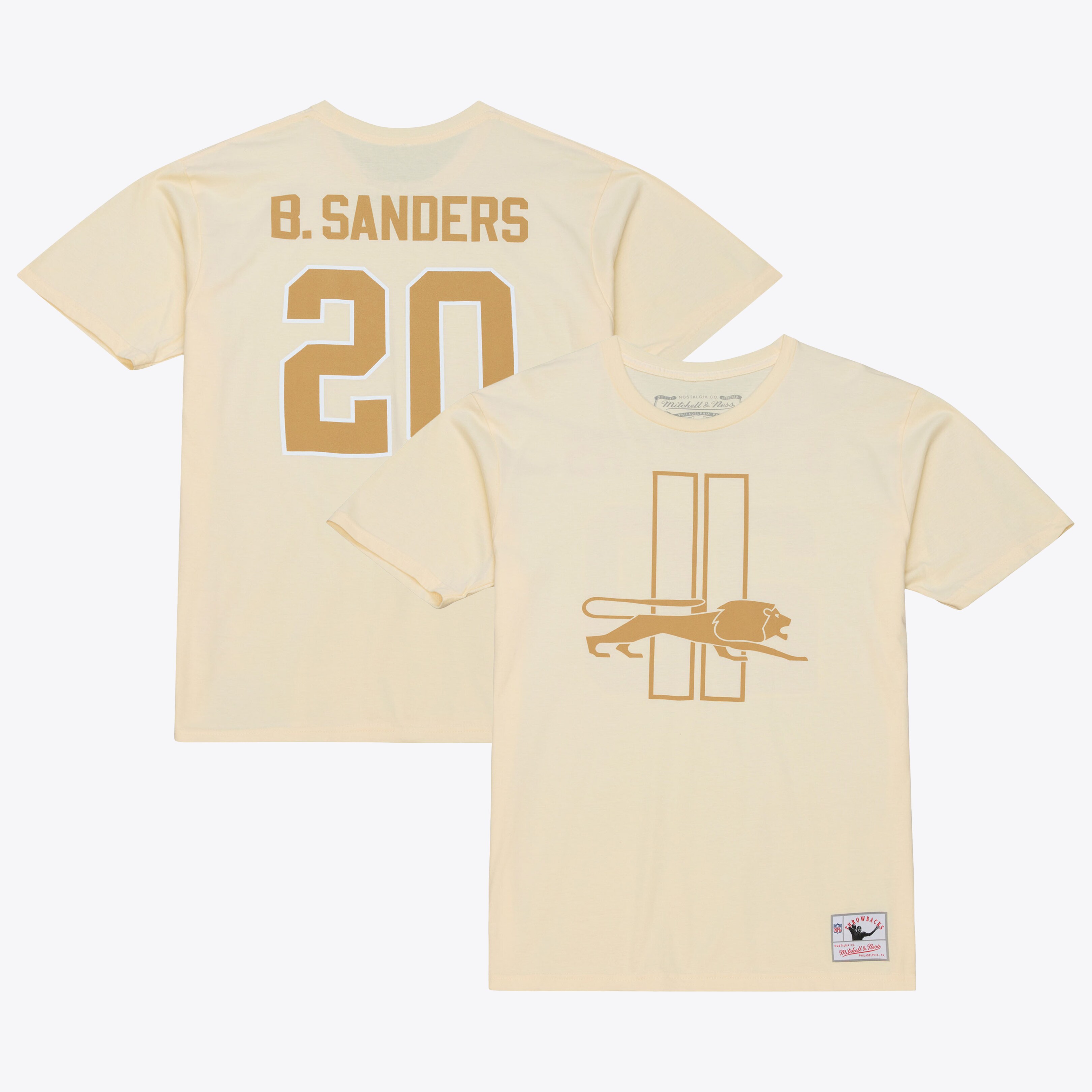 Men's Mitchell & Ness Barry Sanders Cream Detroit Lions Sandman Name & Number T-Shirt