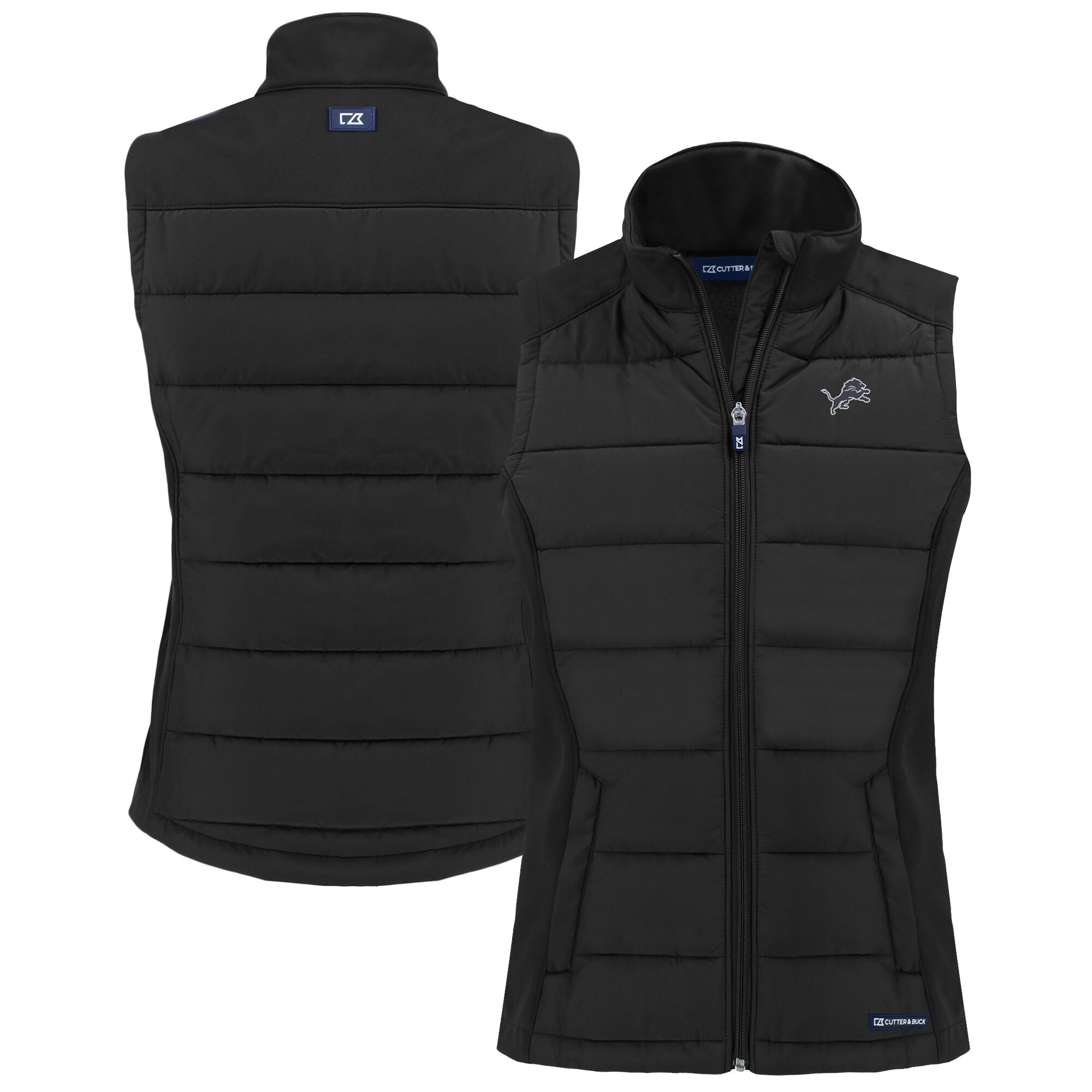 Women's Cutter & Buck Black Detroit Lions Evoke Hybrid Eco Softshell Recycled Full-Zip Vest