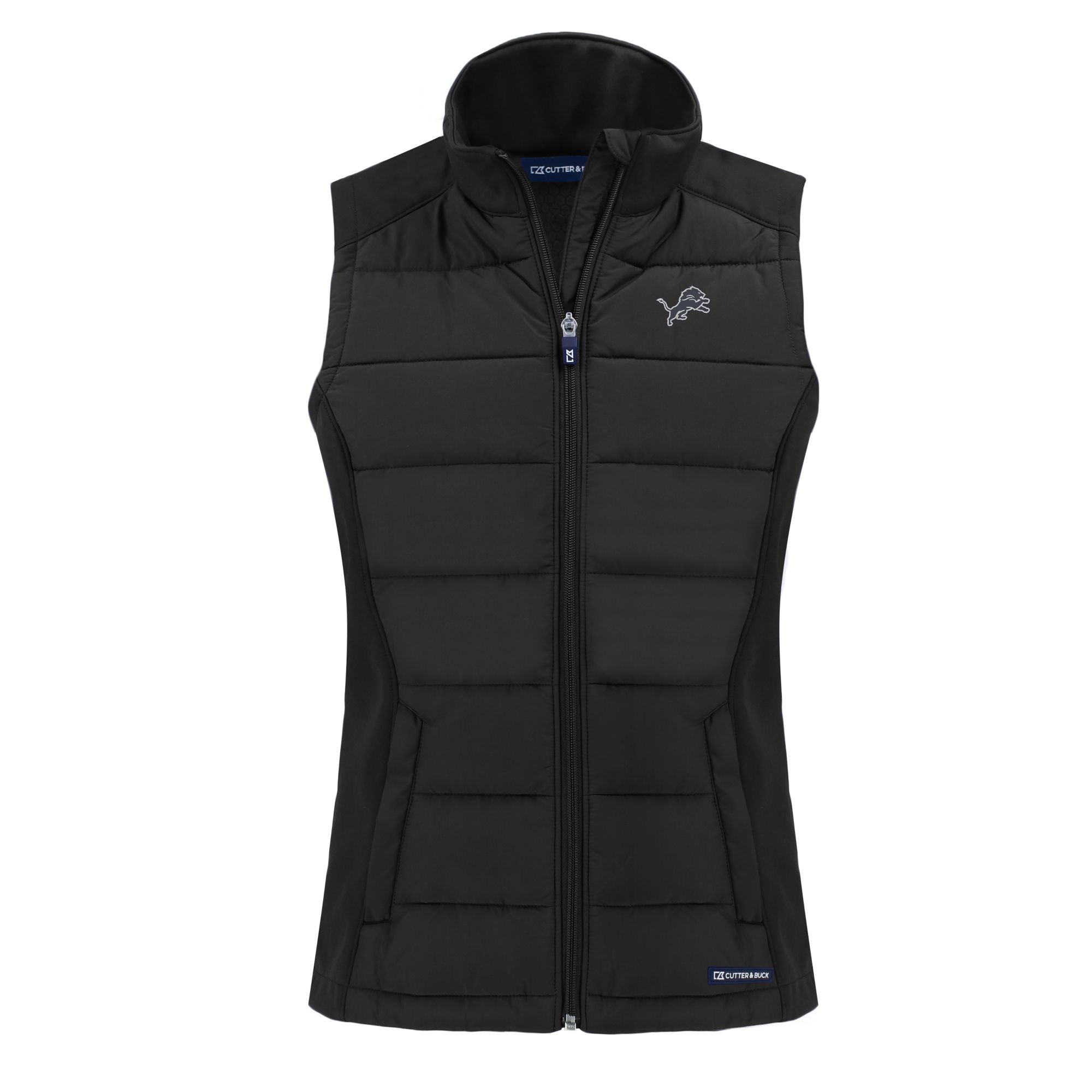 Women's Cutter & Buck Black Detroit Lions Evoke Hybrid Eco Softshell Recycled Full-Zip Vest