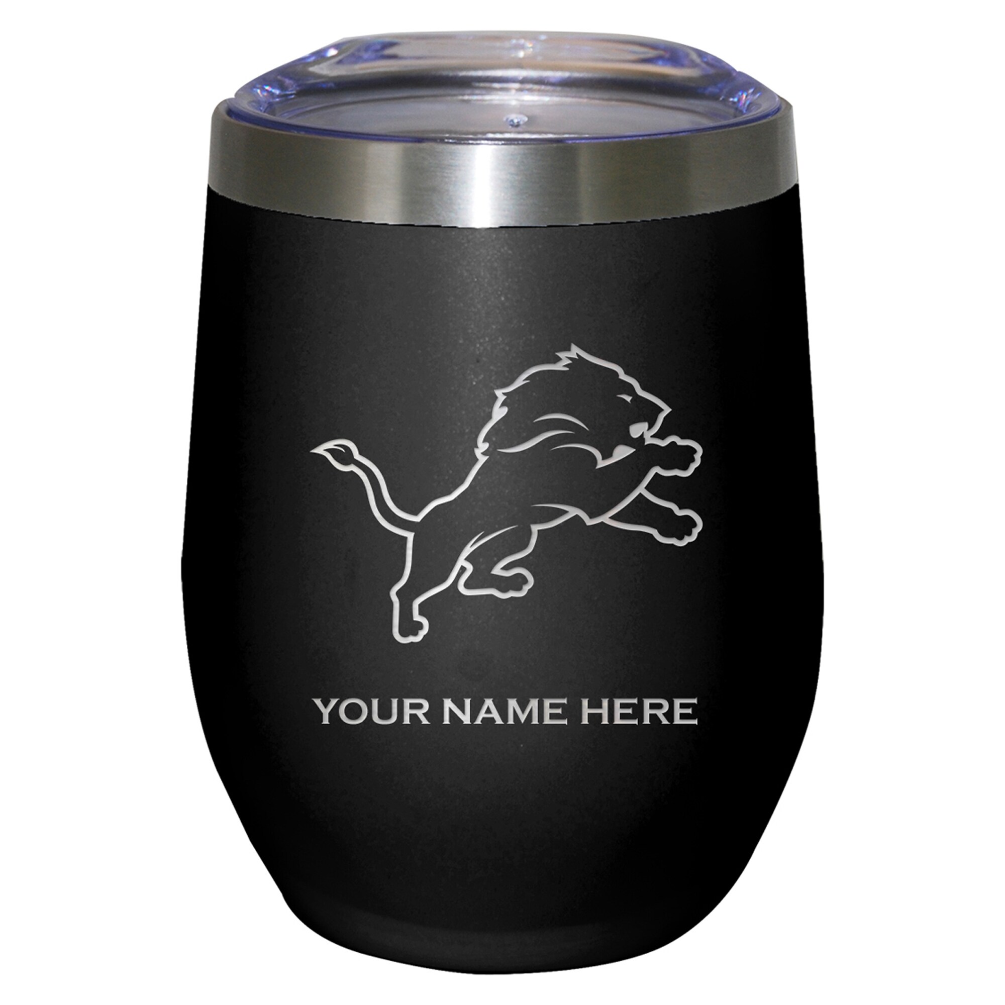 Black Detroit Lions 12oz. Personalized Etched Stemless Tumbler