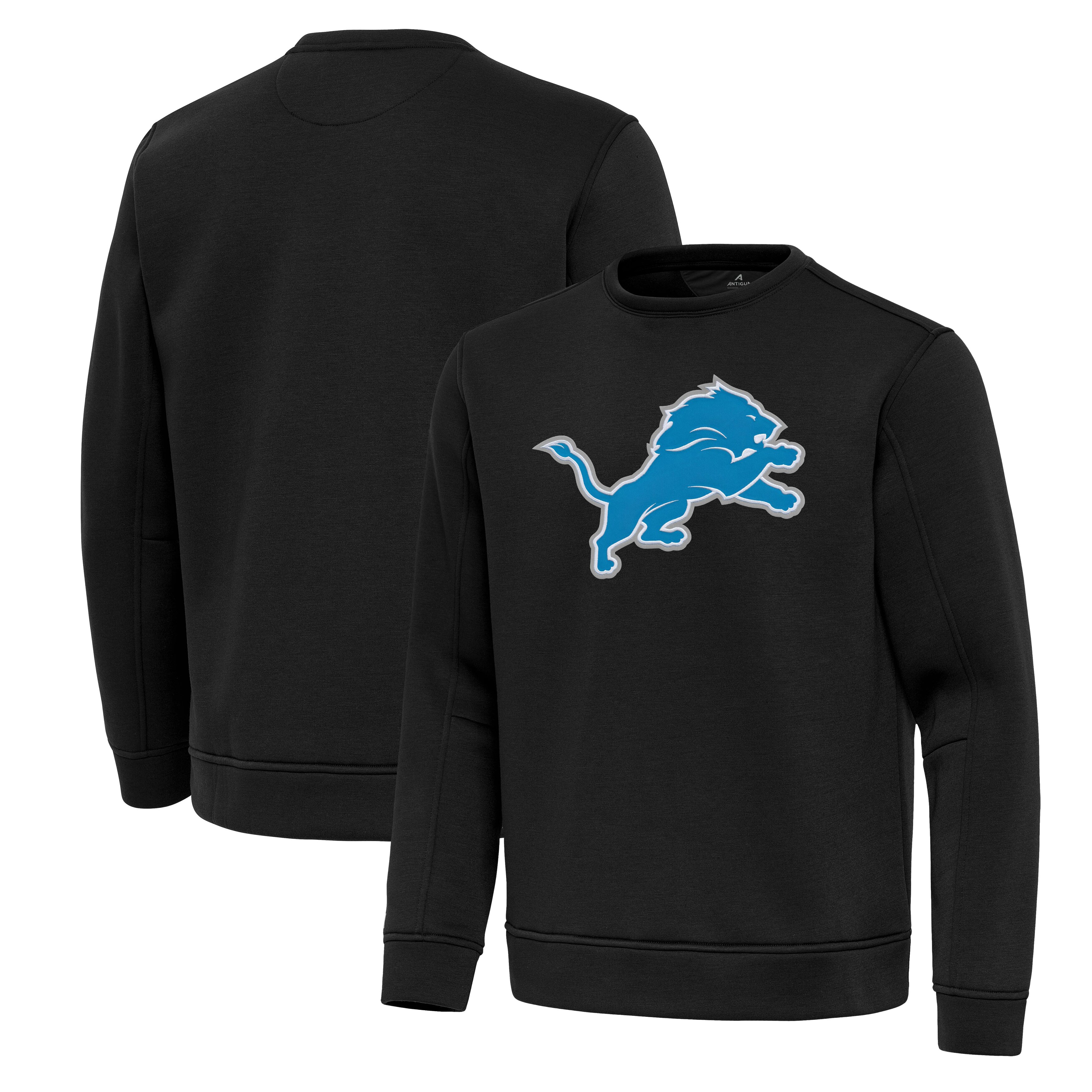Men's Antigua Black Detroit Lions Relevant Lightweight Pullover Sweatshirt