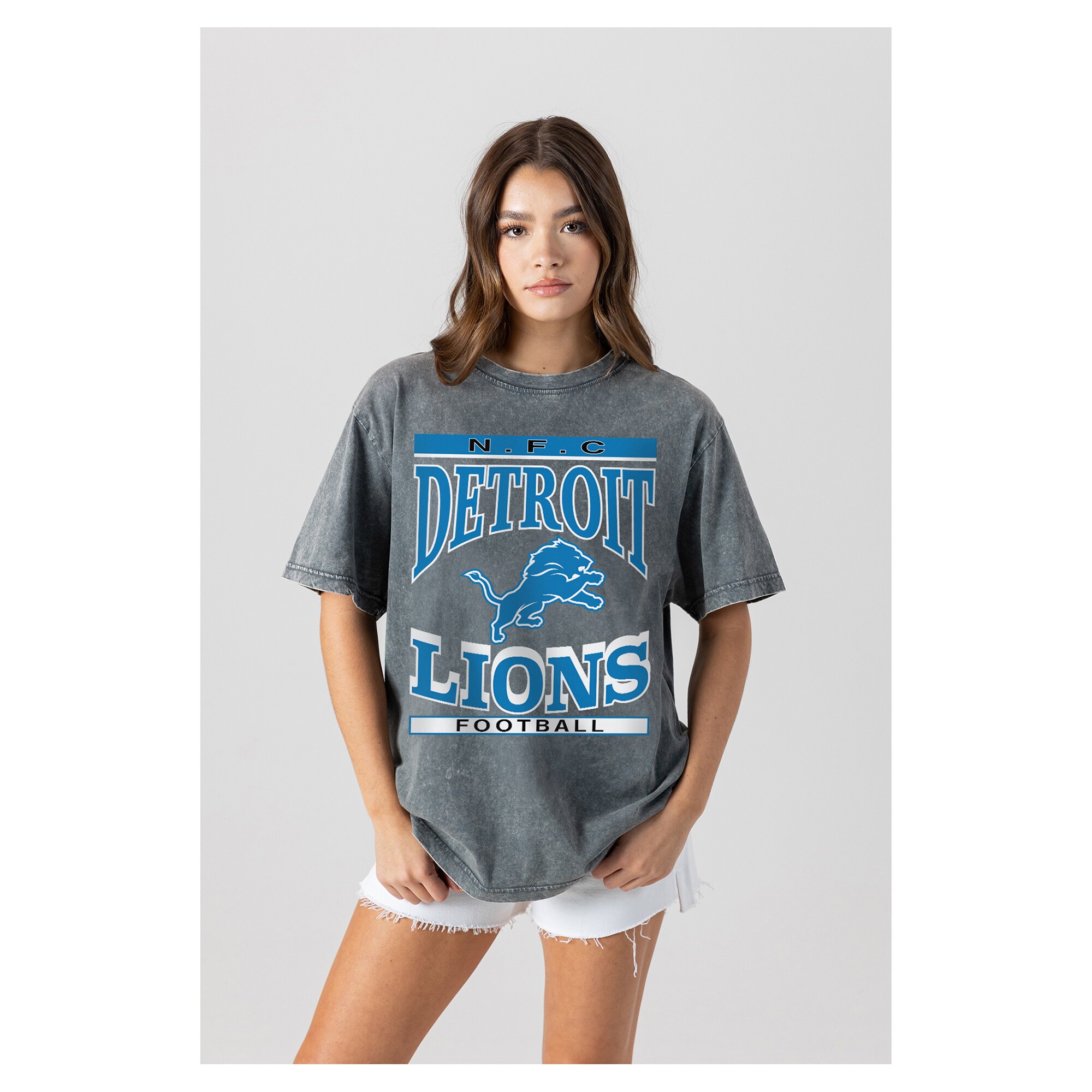 Women's Gameday Couture Gray Detroit Lions Oversized Classic Grind Washed T-Shirt