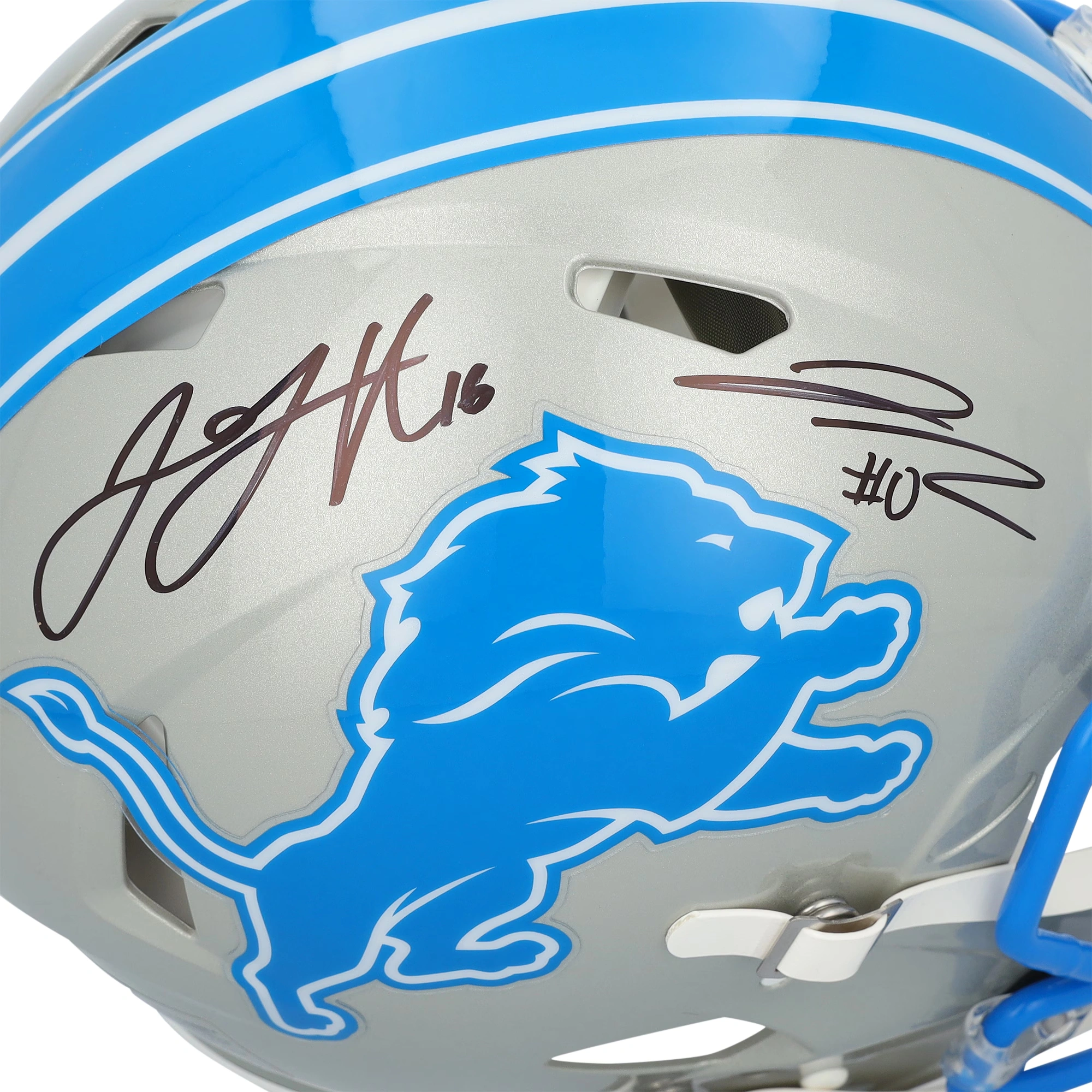 Jared Goff & Jayhmyr Gibbs Detroit Lions Autographed Riddell 2024 Speed Authentic Helmet