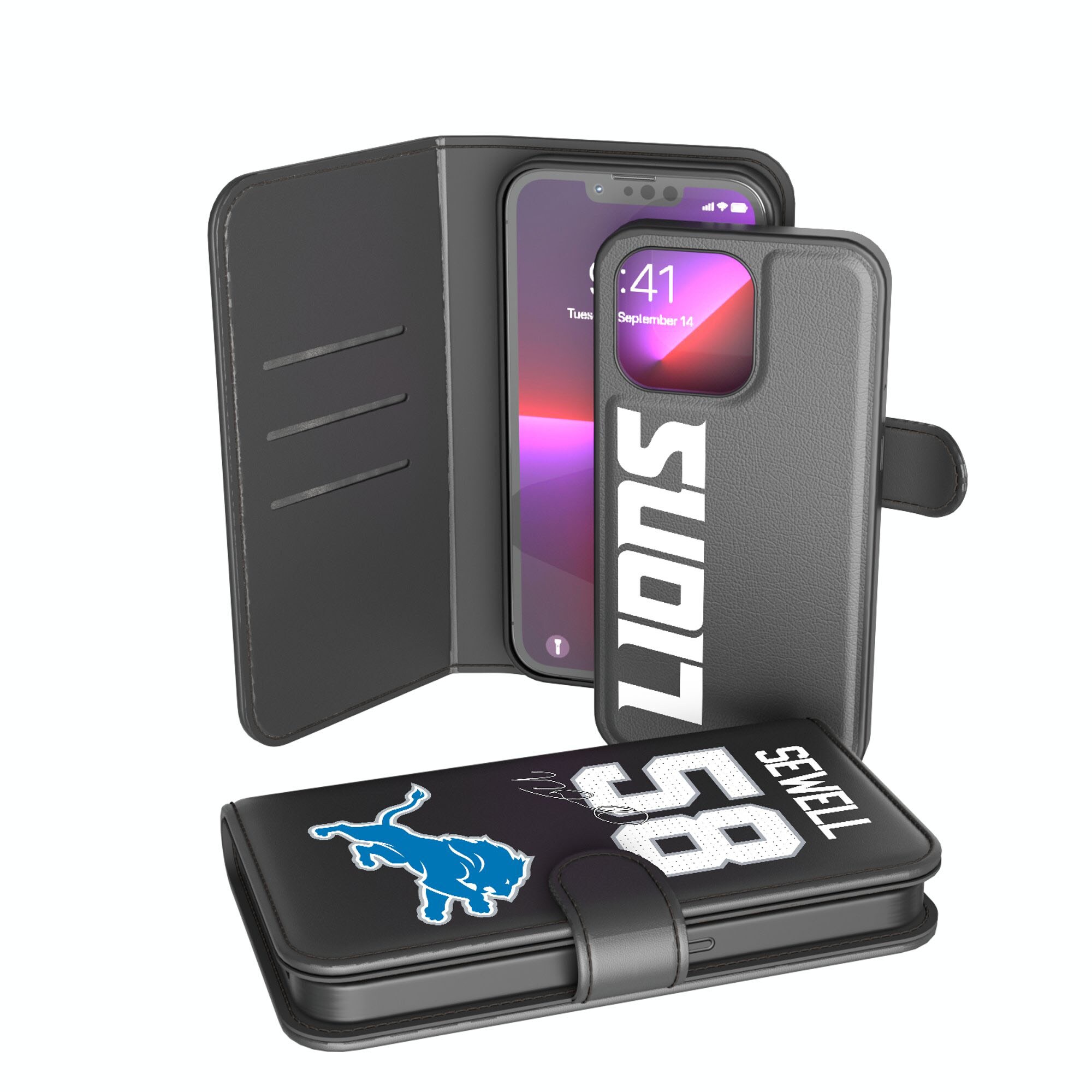 Keyscaper Penei Sewell Black Detroit Lions iPhone Wallet Case