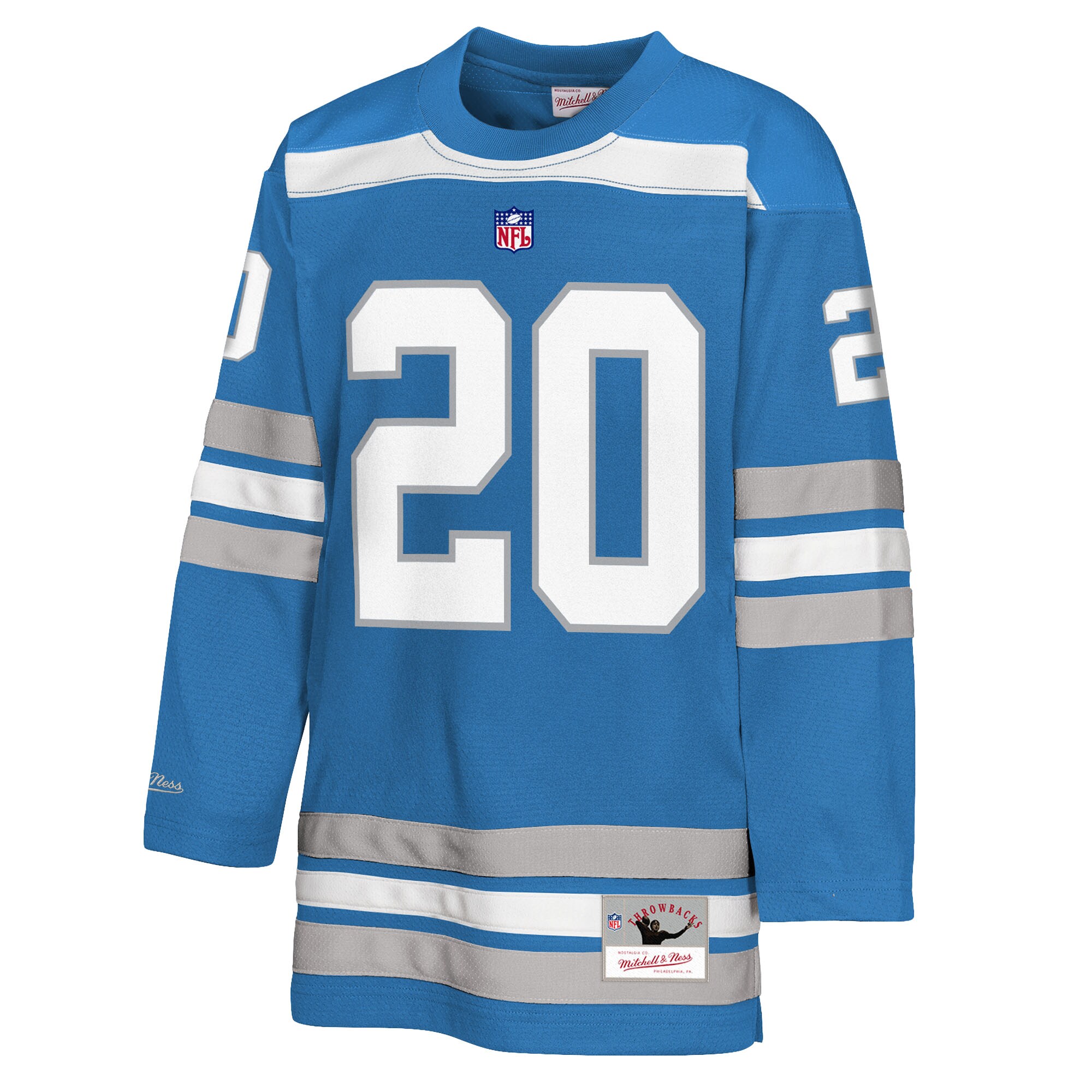 Youth Mitchell & Ness Barry Sanders Blue Detroit Lions Hockey Fashion Jersey