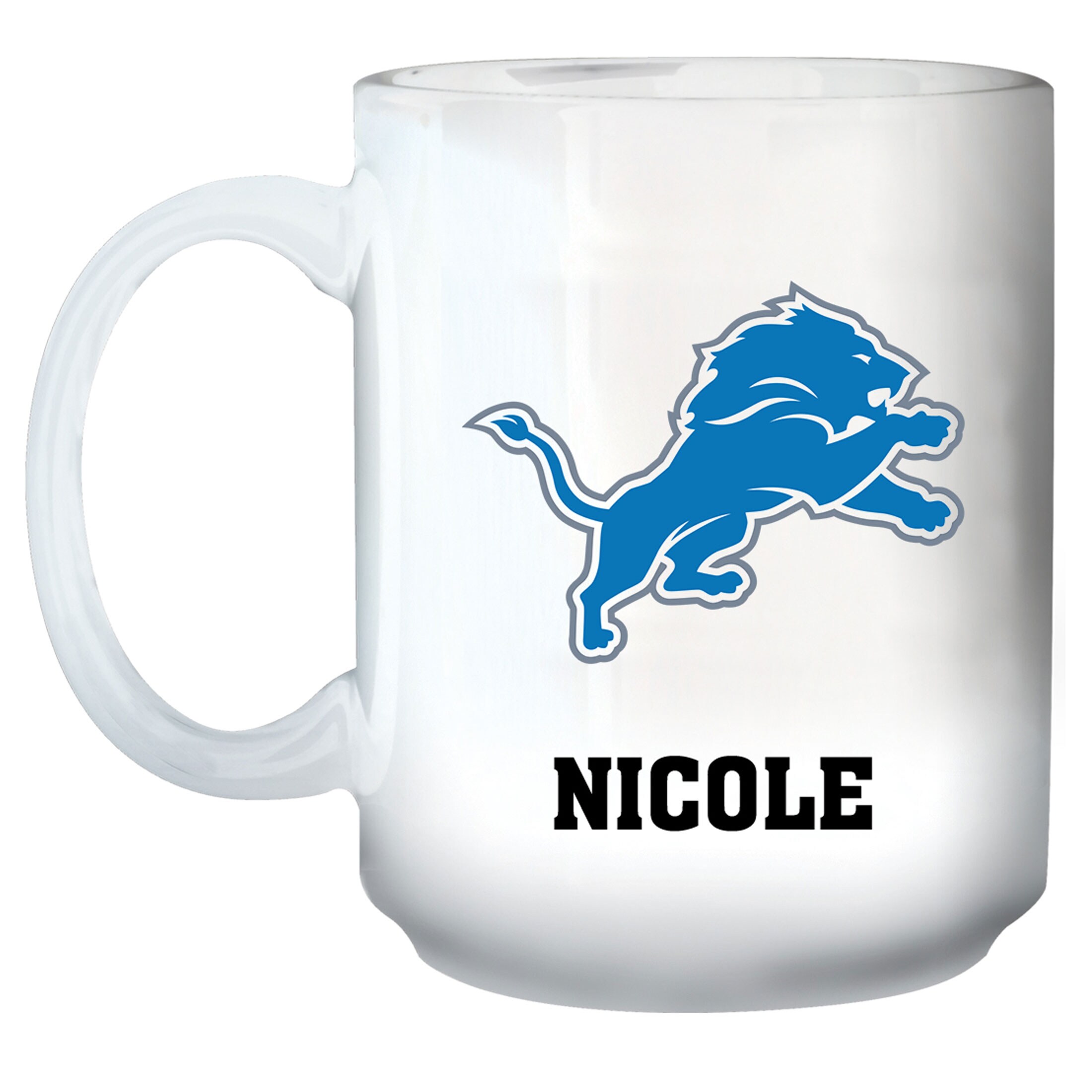 White Detroit Lions 15oz. Personalized Mug