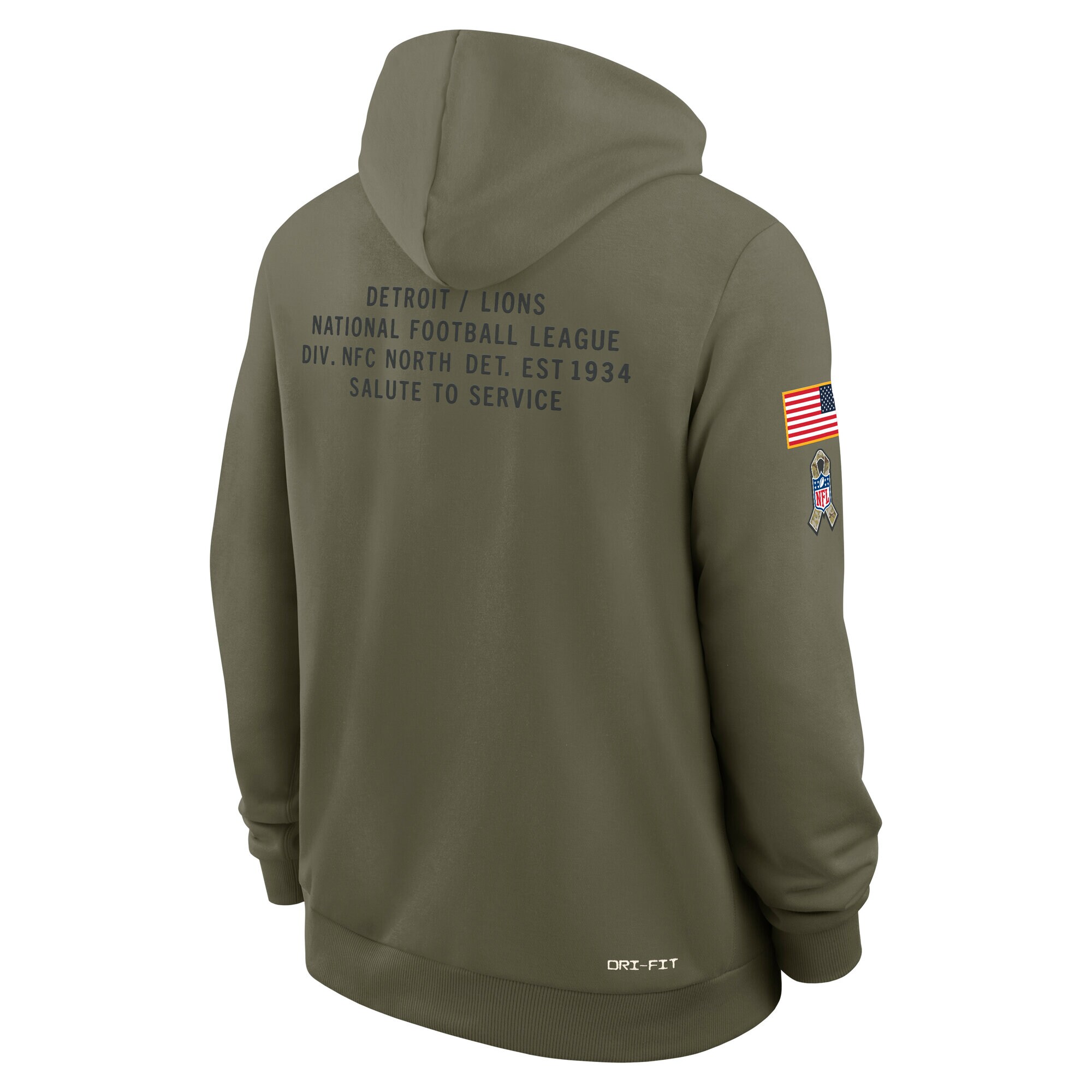Men's Nike Olive Detroit Lions 2025 Salute to Service Sideline Standard Issue Dri-FIT Hoodie 5 Men's Nike Olive Detroit Lions 2025 Salute to Service Sideline Standard Issue Dri-FIT Hoodie