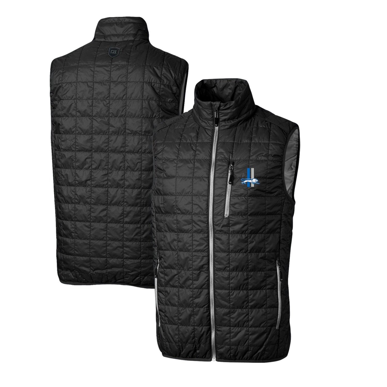 Men's Cutter & Buck Black Detroit Lions Throwback Logo Big & Tall Rainier PrimaLoft Eco Insulated Full-Zip Puffer Vest