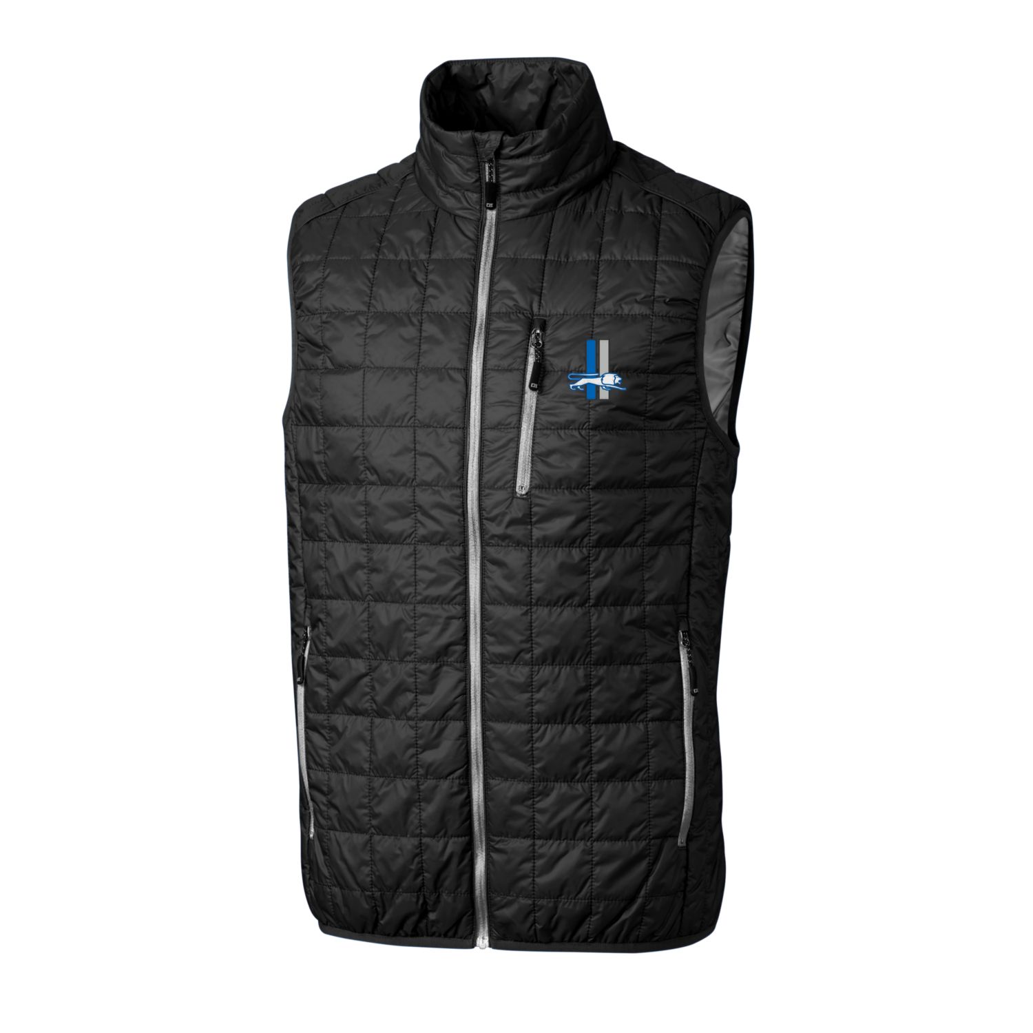 Men's Cutter & Buck Black Detroit Lions Throwback Logo Big & Tall Rainier PrimaLoft Eco Insulated Full-Zip Puffer Vest