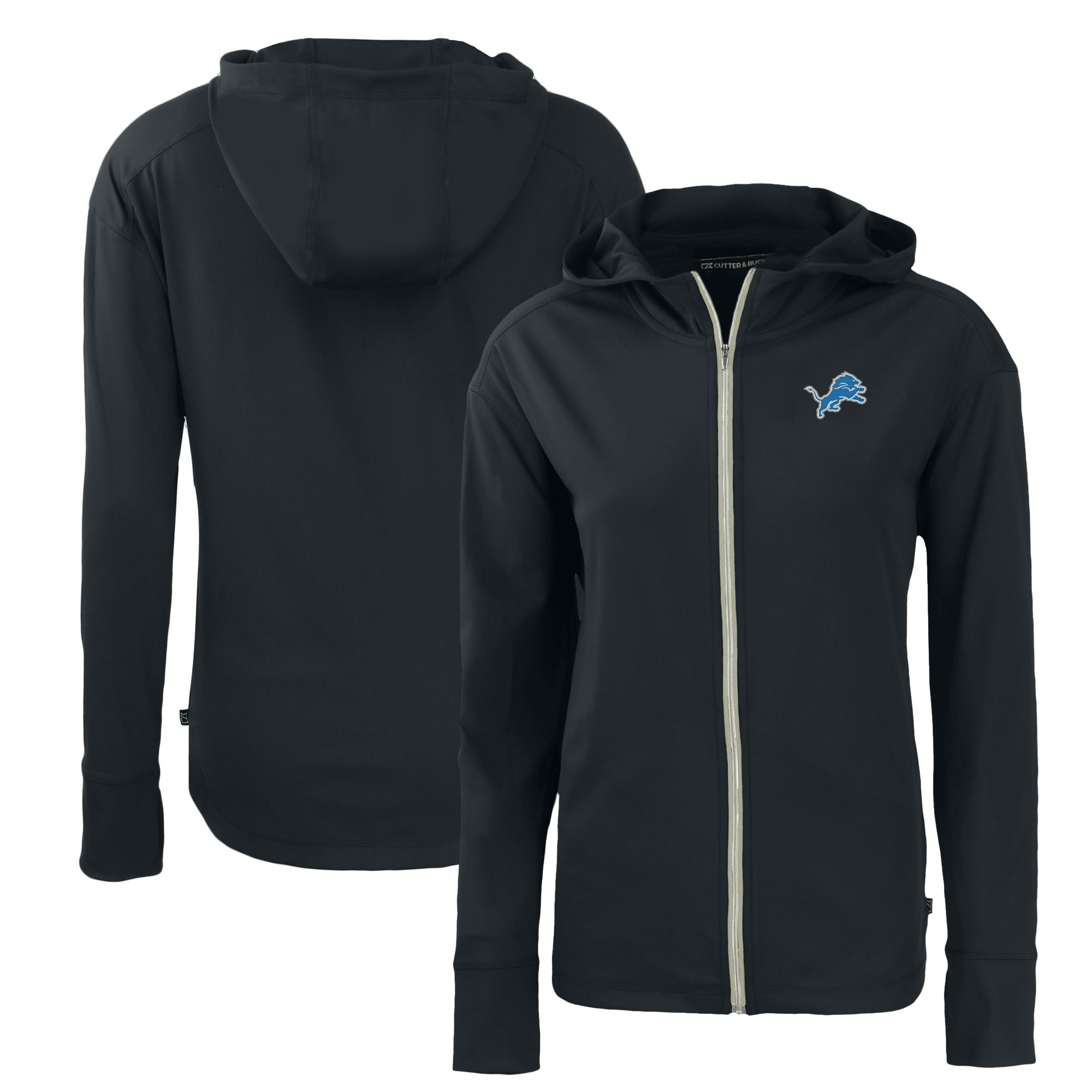 Women's Cutter & Buck Black Detroit Lions Primary Mark Daybreak Eco Recycled Full-Zip Hoodie