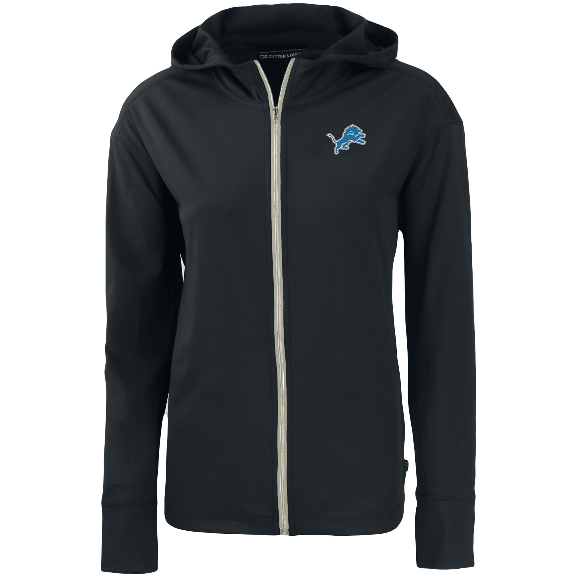 Women's Cutter & Buck Black Detroit Lions Primary Mark Daybreak Eco Recycled Full-Zip Hoodie