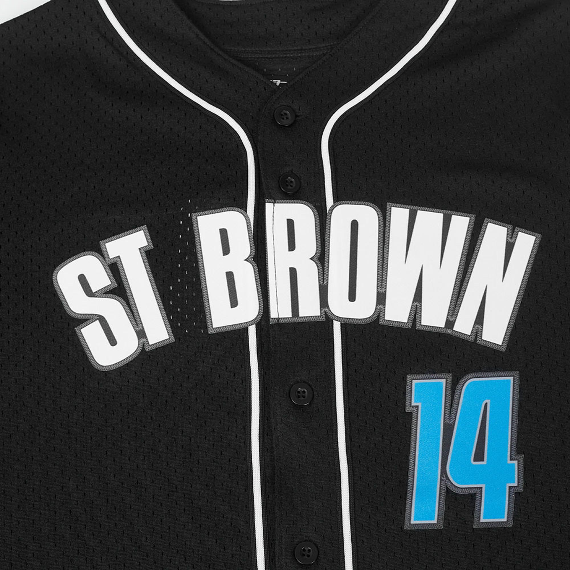 Men's Pro Standard Amon-Ra St. Brown Black Detroit Lions Player Name & Number Mesh Button-Up Baseball Shirt 5 Men's Pro Standard Amon-Ra St. Brown Black Detroit Lions Player Name & Number Mesh Button-Up Baseball Shirt