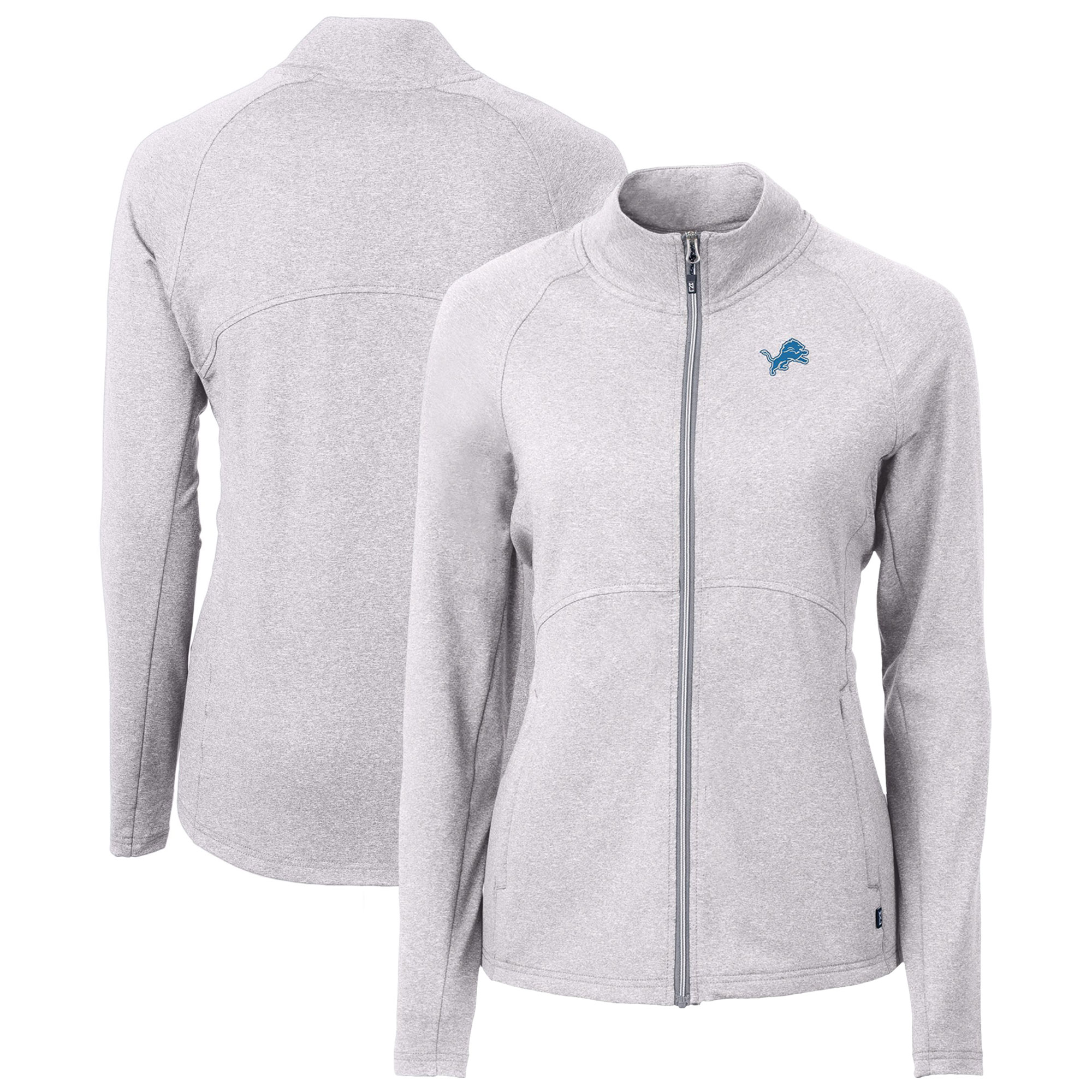 Women's Cutter & Buck Heather Gray Detroit Lions Adapt Eco Knit Recycled Full-Zip Jacket