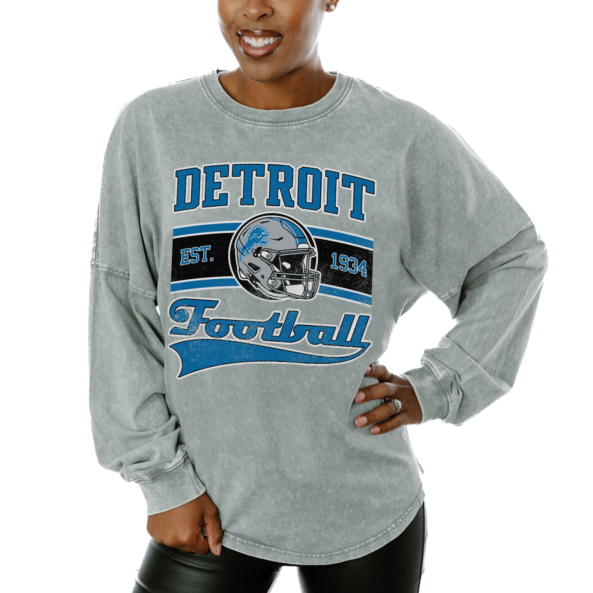 Women's Gameday Couture  Gray Detroit Lions  Snow Wash Oversized Long Sleeve T-Shirt