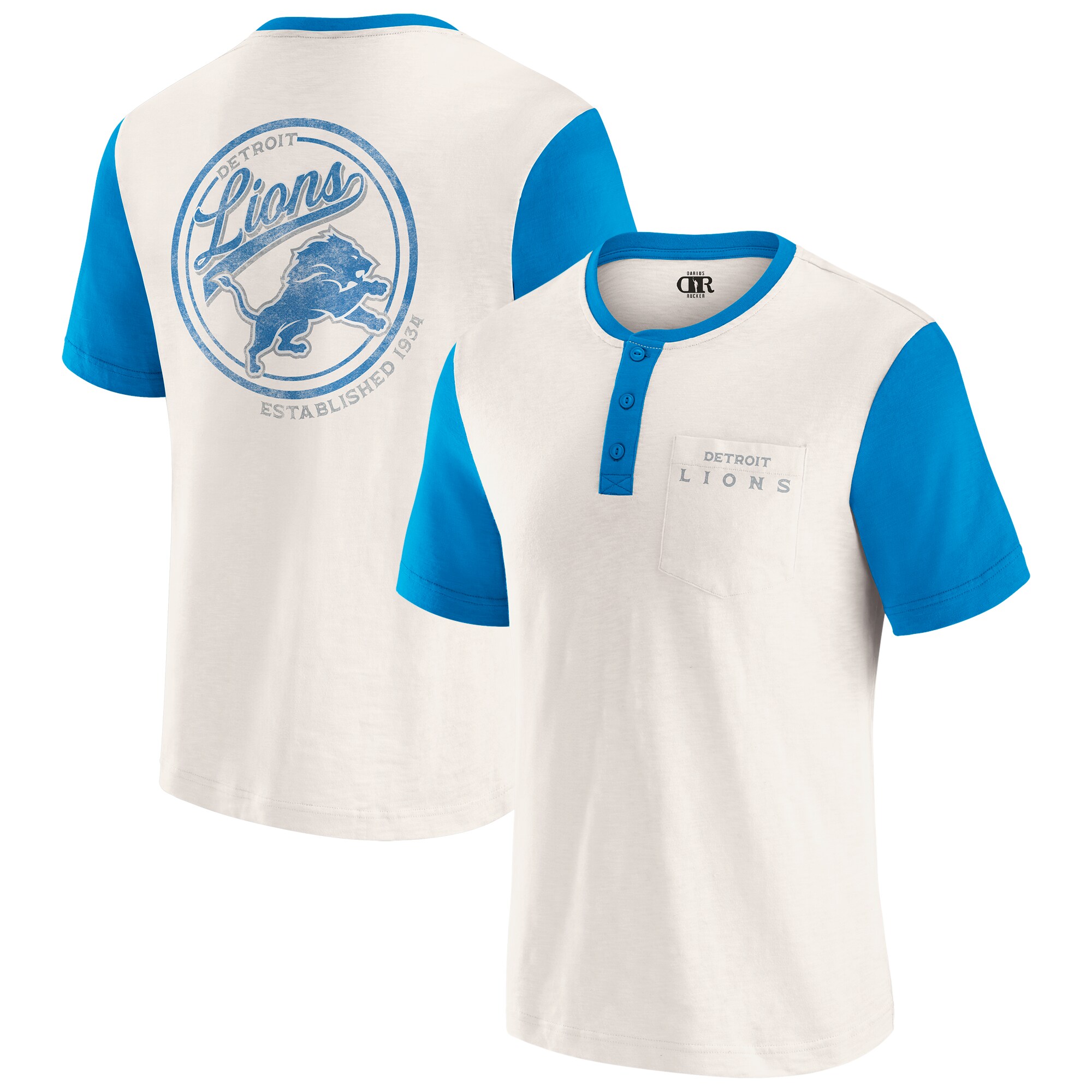 Men's Darius Rucker Collection by Fanatics Cream Detroit Lions Henley Colorblock Slub Pocket T-Shirt
