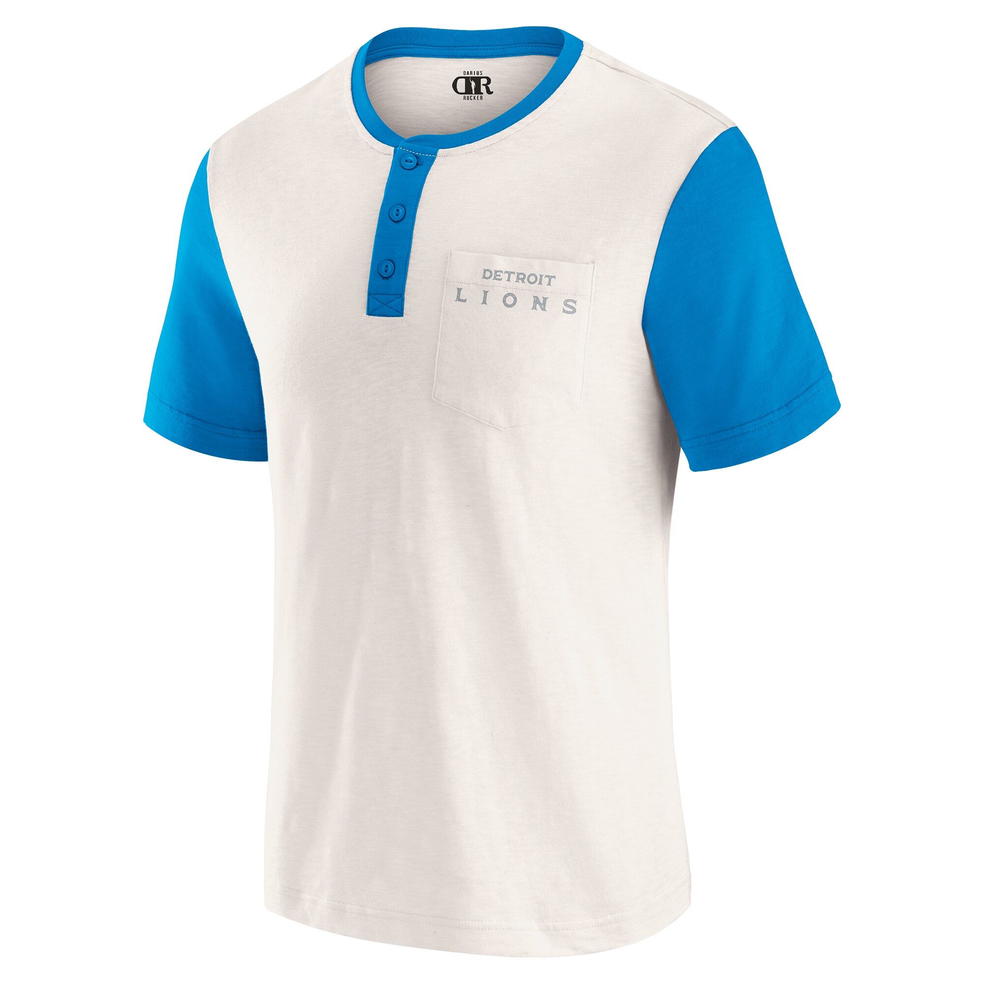 Men's Darius Rucker Collection by Fanatics Cream Detroit Lions Henley Colorblock Slub Pocket T-Shirt