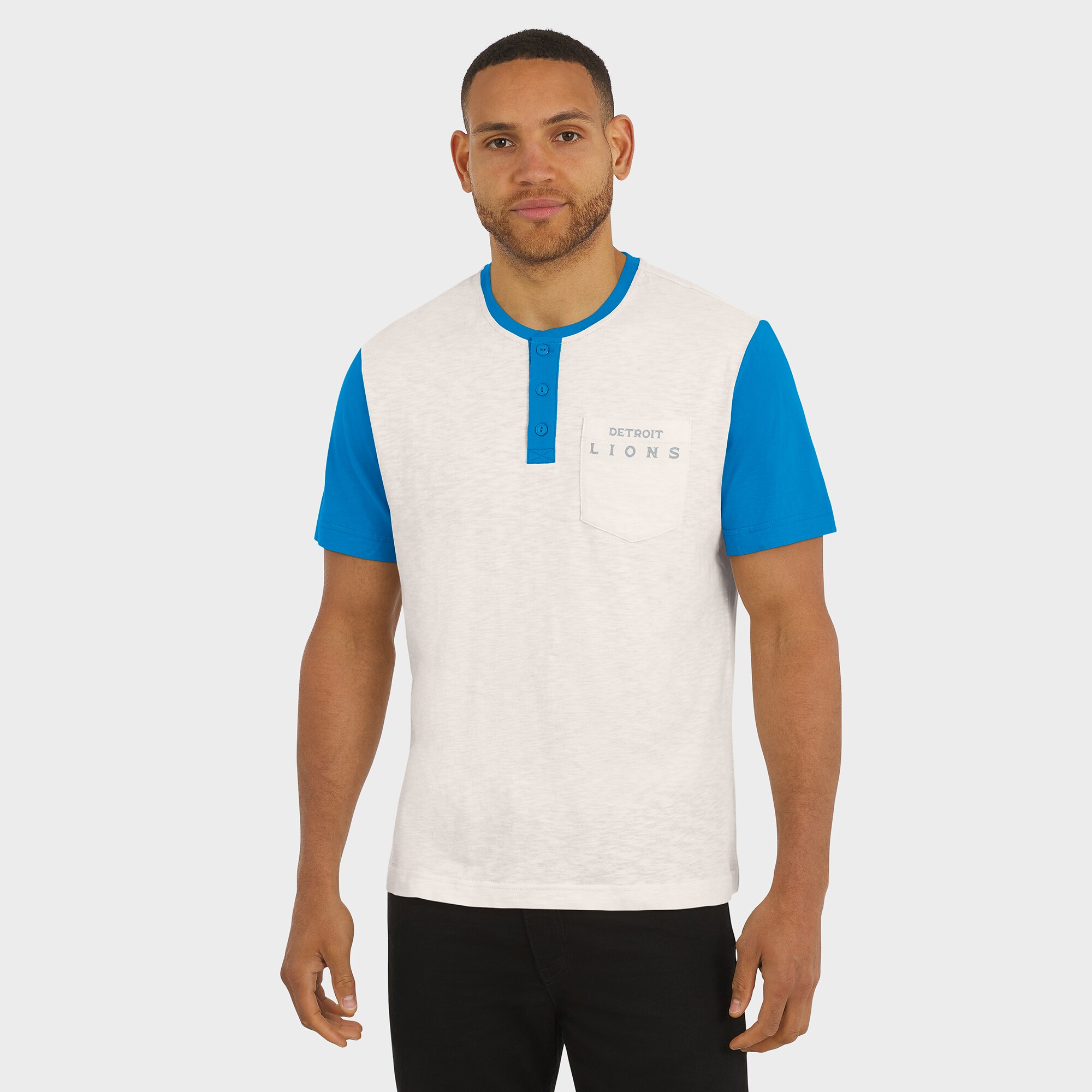 Men's Darius Rucker Collection by Fanatics Cream Detroit Lions Henley Colorblock Slub Pocket T-Shirt 4 Men's Darius Rucker Collection by Fanatics Cream Detroit Lions Henley Colorblock Slub Pocket T-Shirt