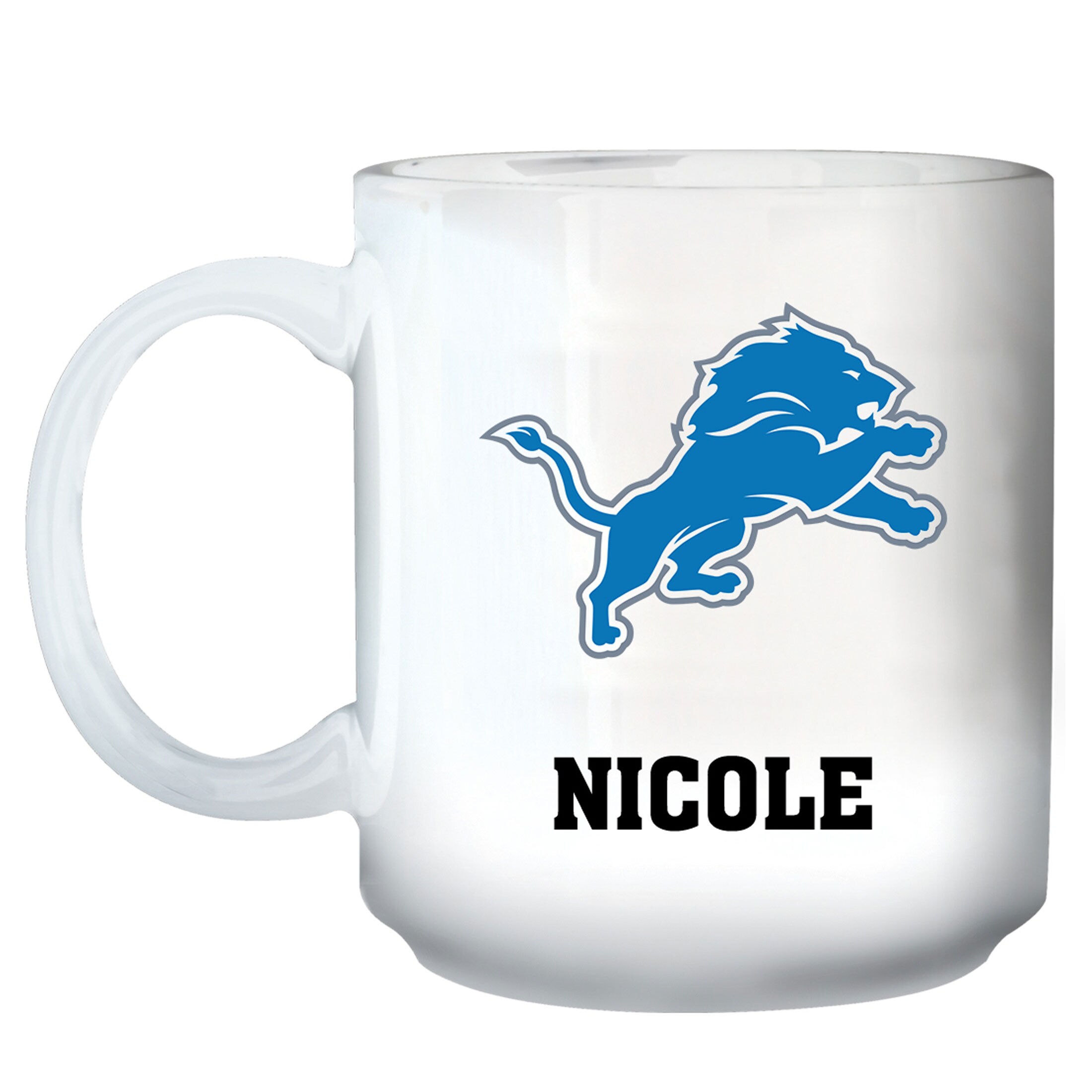 White Detroit Lions 11oz. Personalized Mug
