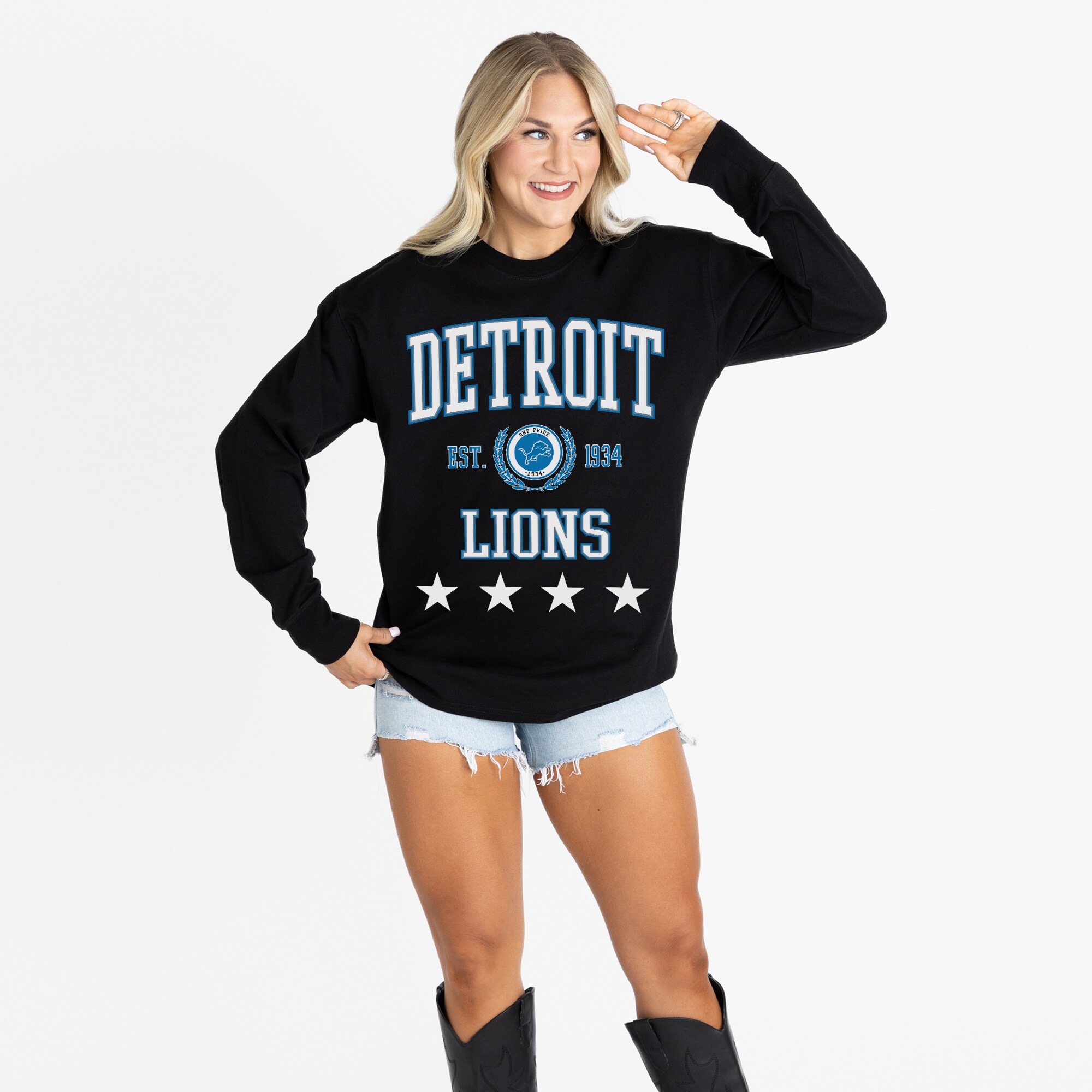 Women's Gameday Couture Black Detroit Lions Oversized Everyday Star Long Sleeve T-Shirt 4 Women's Gameday Couture Black Detroit Lions Oversized Everyday Star Long Sleeve T-Shirt