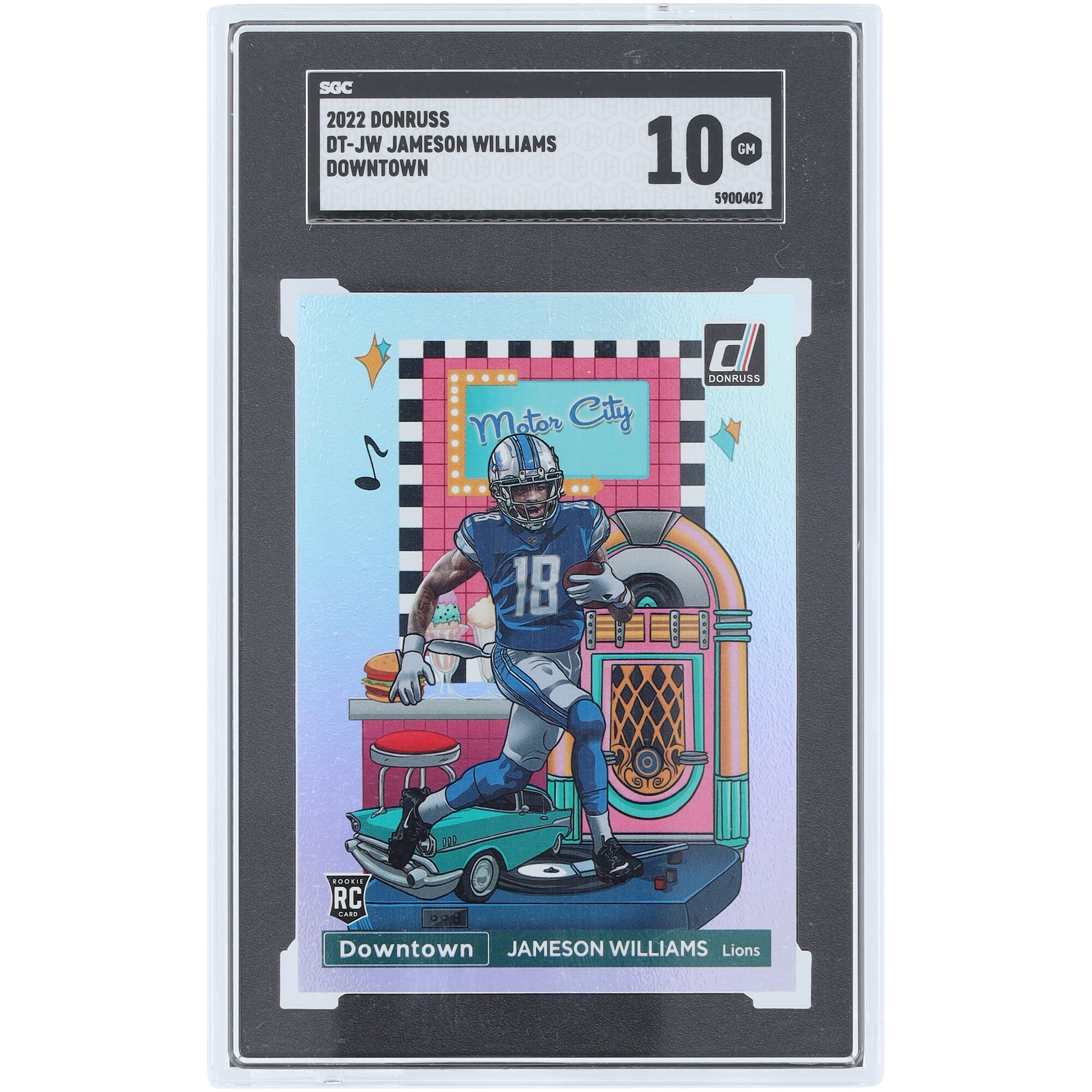 Jameson Williams Detroit Lions 2022 Panini Donruss Downtown #DT-JW SGC Authenticated 10 Rookie Card