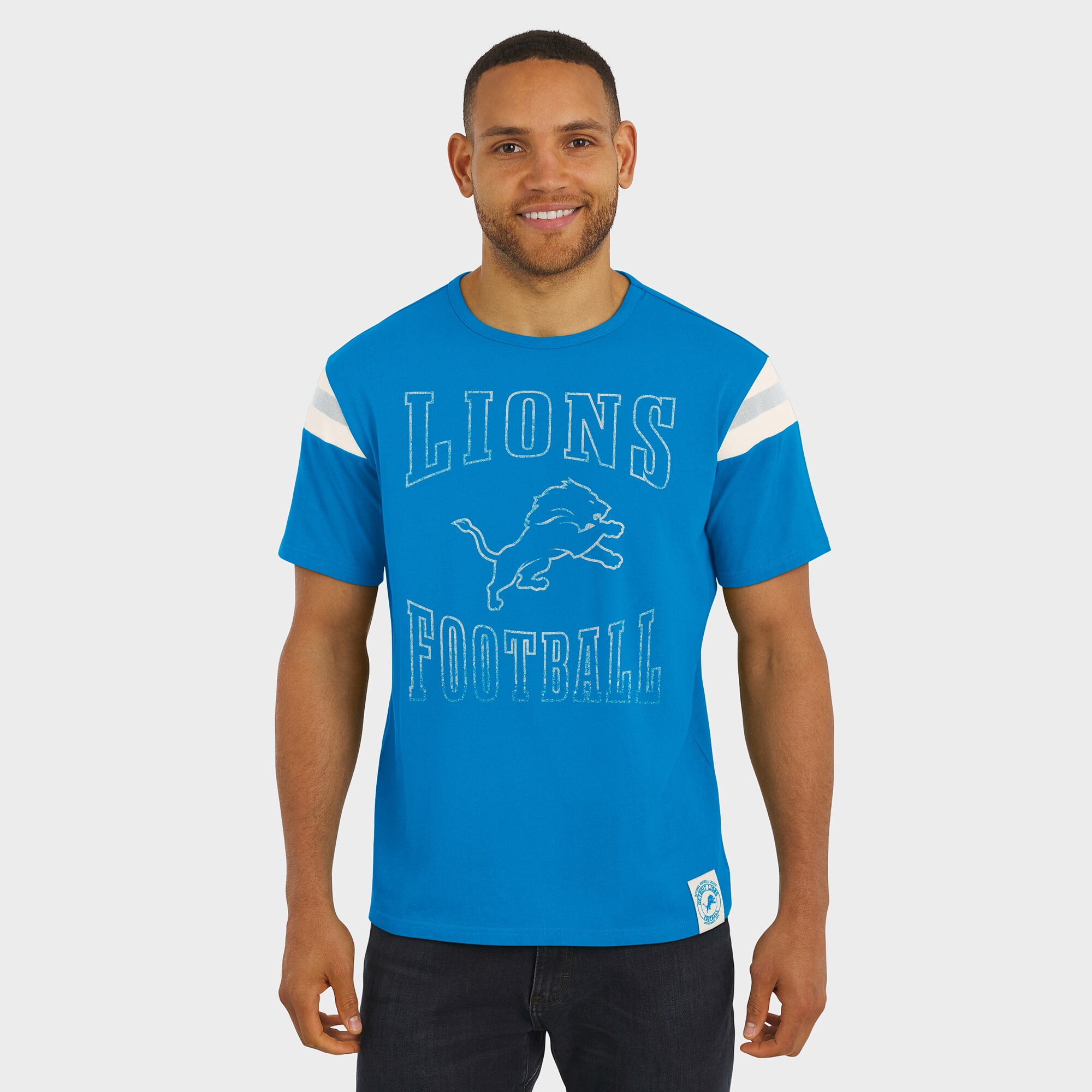 Men's Darius Rucker Collection by Fanatics Blue Detroit Lions Football Stripe Sleeve T-Shirt 4 Men's Darius Rucker Collection by Fanatics Blue Detroit Lions Football Stripe Sleeve T-Shirt