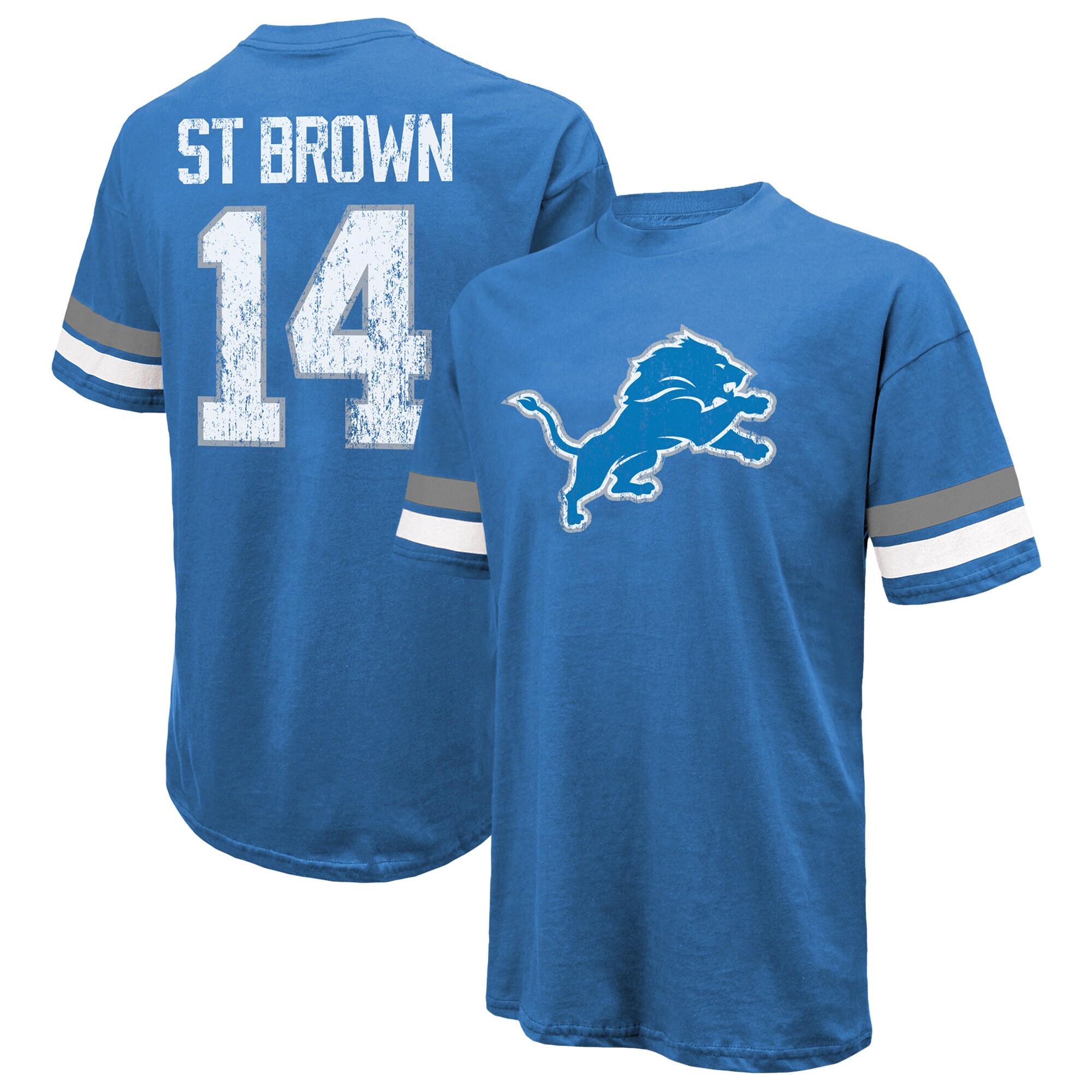 Men's Majestic Threads Amon-Ra St. Brown Blue Detroit Lions Oversized Player Name & Number T-Shirt