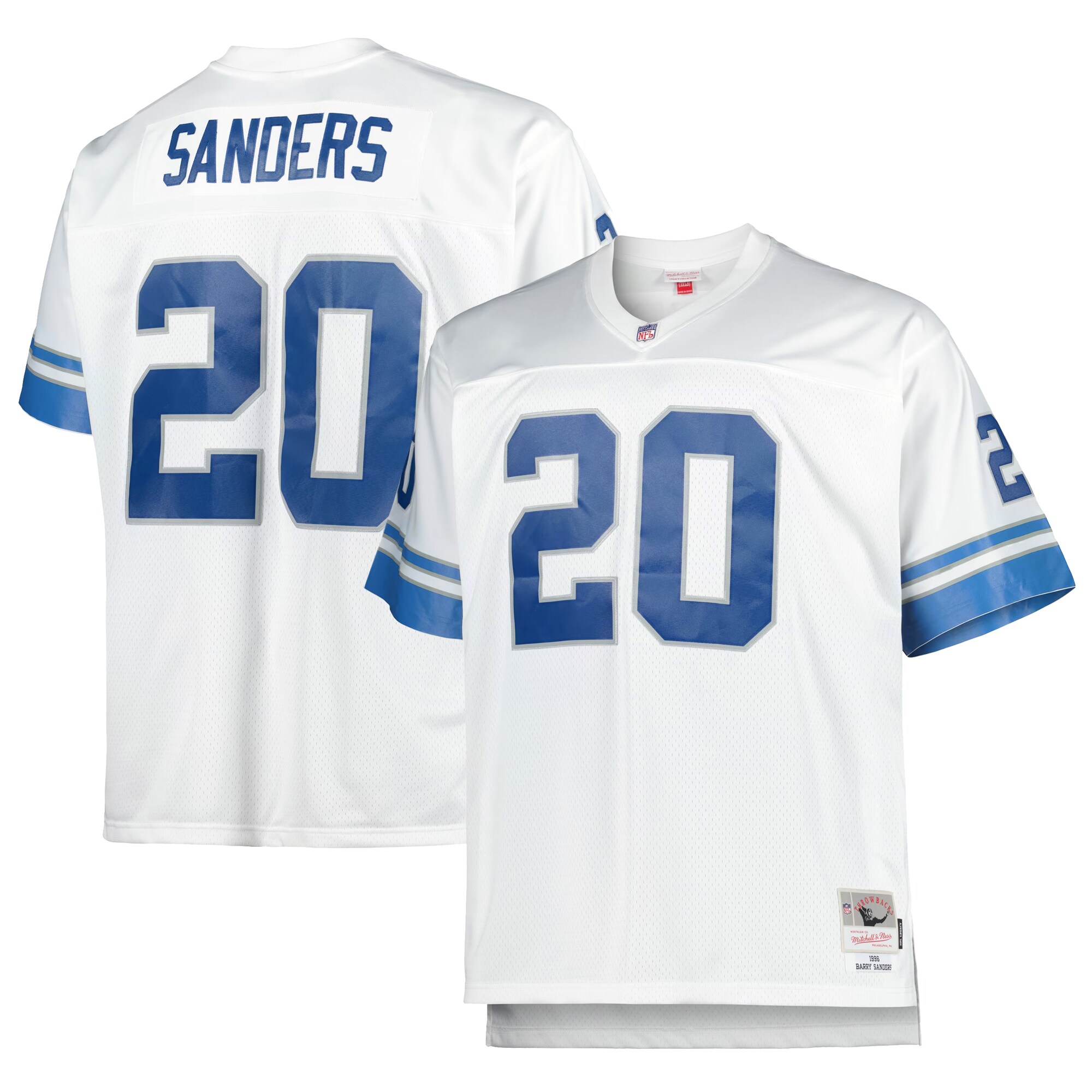 Men's Mitchell & Ness Barry Sanders White Detroit Lions Big & Tall 1996 Retired Player Replica Jersey