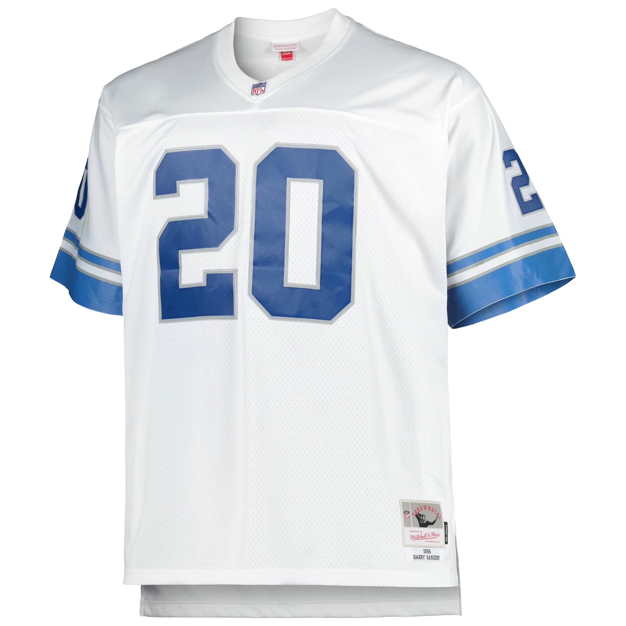 Men's Mitchell & Ness Barry Sanders White Detroit Lions Big & Tall 1996 Retired Player Replica Jersey