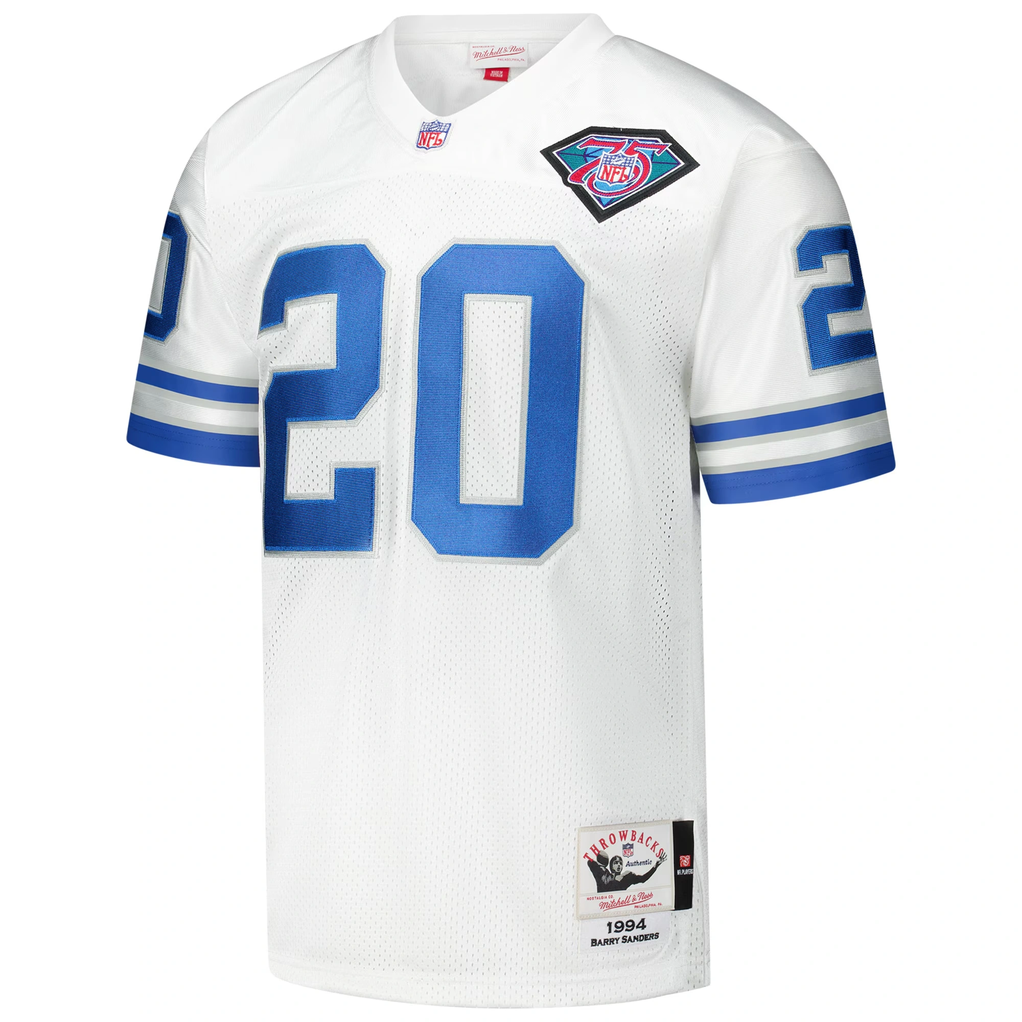 Men's Mitchell & Ness Barry Sanders White Detroit Lions 1994 Authentic Throwback Retired Player Jersey