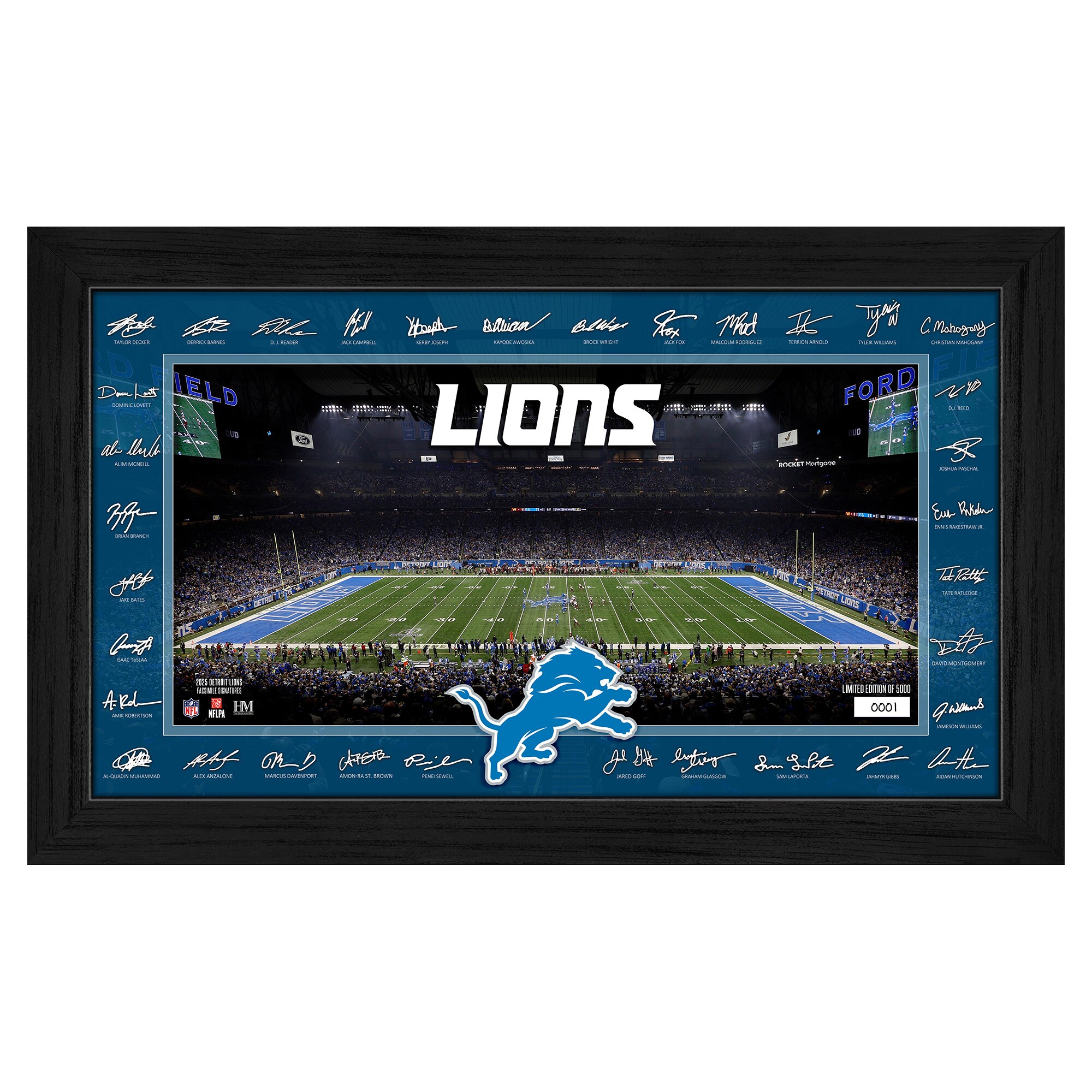 Highland Mint Detroit Lions 12" x 20" 2025 Signature Gridiron Panoramic Framed Photo