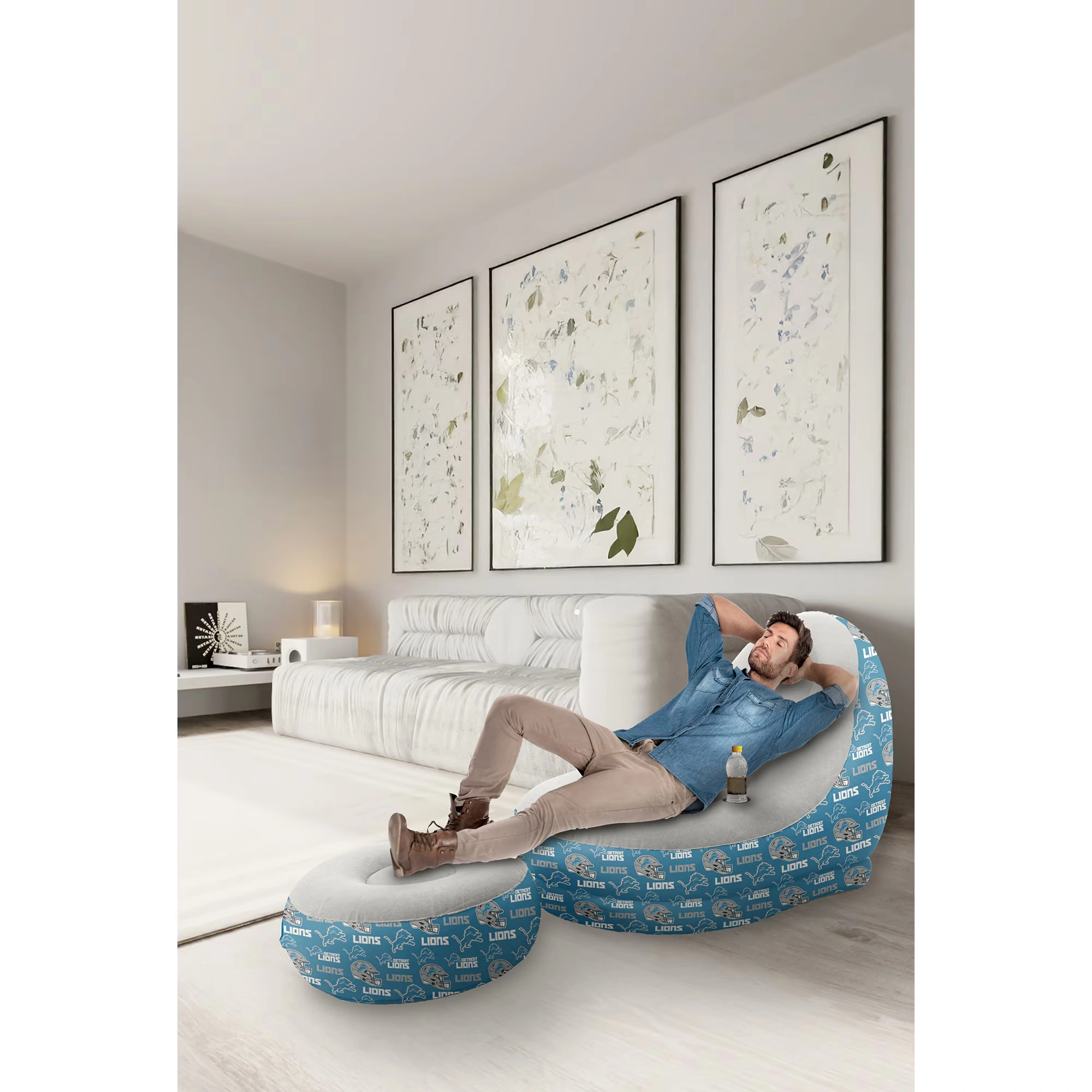 Pegasus Detroit Lions Tonal Logo Inflatable Chair & Ottoman 3 Pegasus Detroit Lions Tonal Logo Inflatable Chair & Ottoman