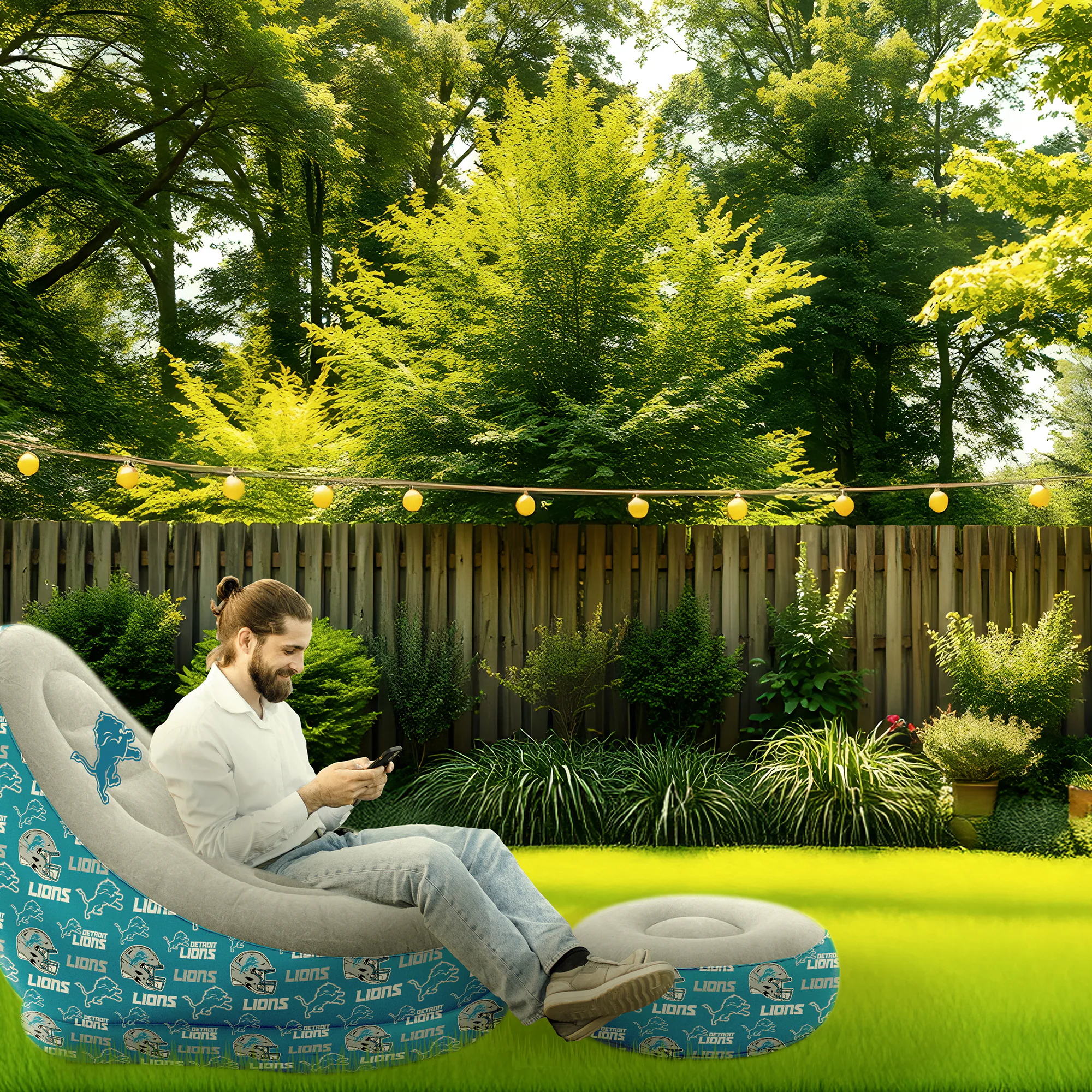 Pegasus Detroit Lions Tonal Logo Inflatable Chair & Ottoman 4 Pegasus Detroit Lions Tonal Logo Inflatable Chair & Ottoman