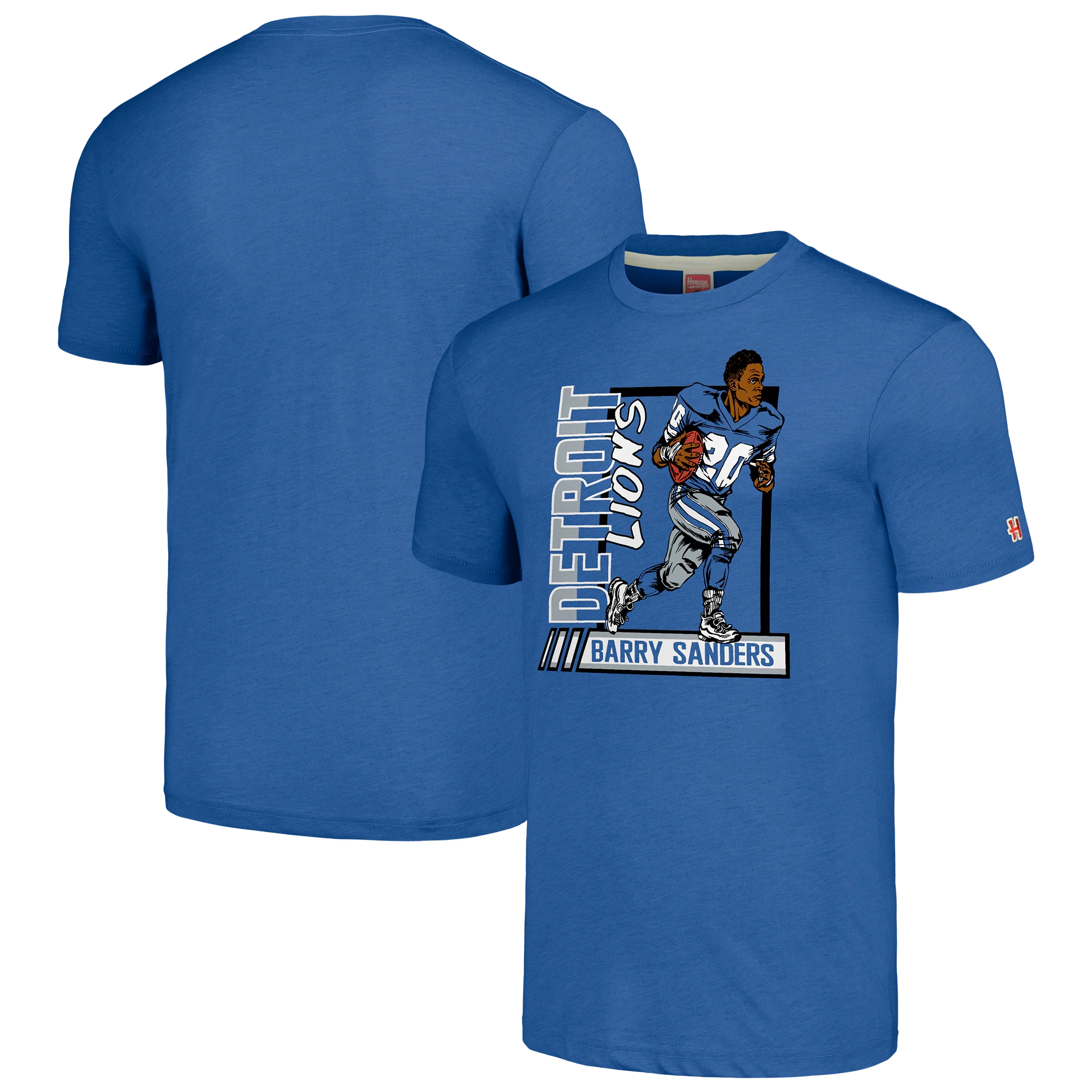 Unisex Homage Barry Sanders Blue Detroit Lions Caricature Retired Player Tri-Blend T-Shirt