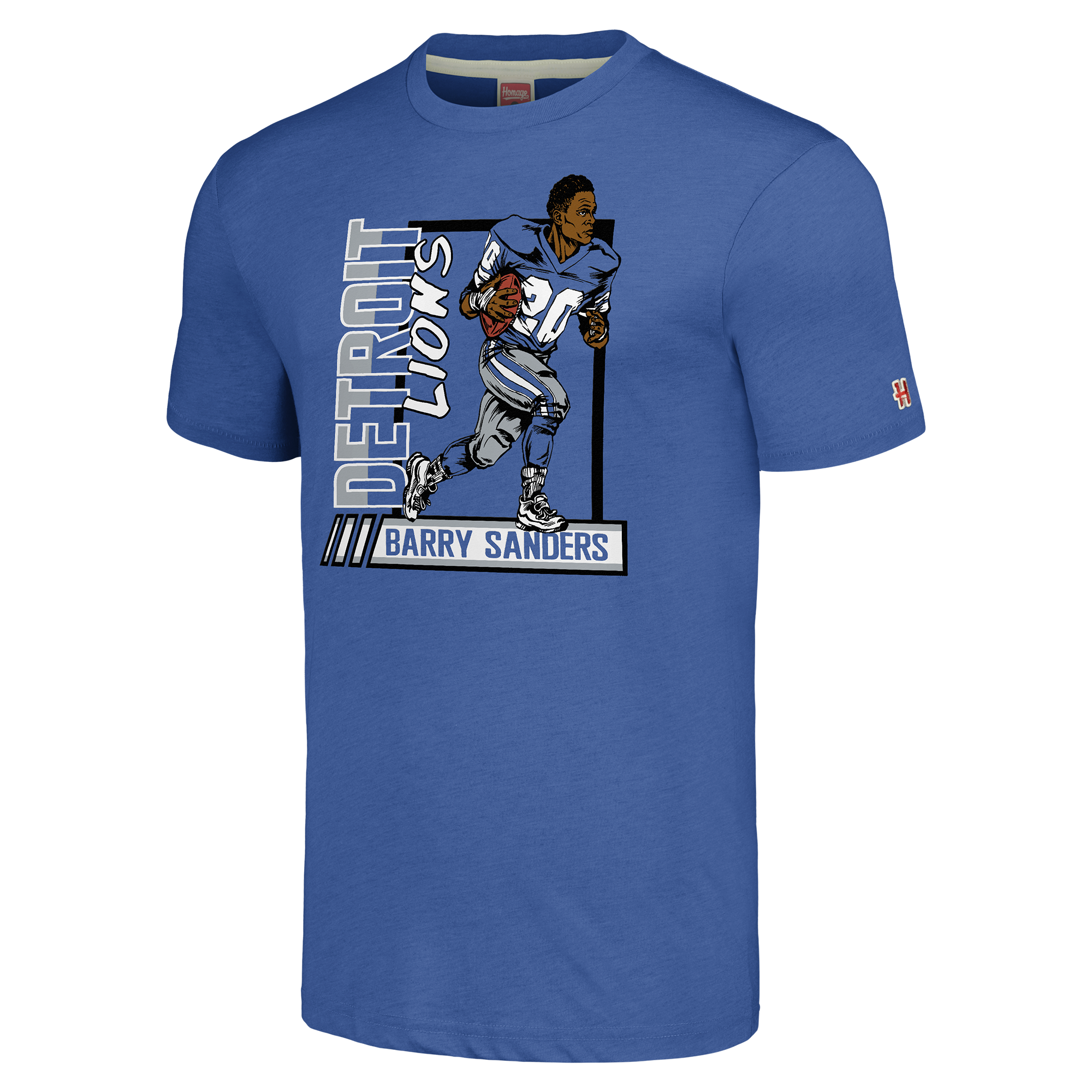 Unisex Homage Barry Sanders Blue Detroit Lions Caricature Retired Player Tri-Blend T-Shirt