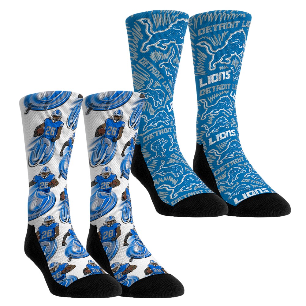 Youth Rock Em Socks Jahmyr Gibbs Detroit Lions 2-Pack Reverse Hurdle Crew Socks Set