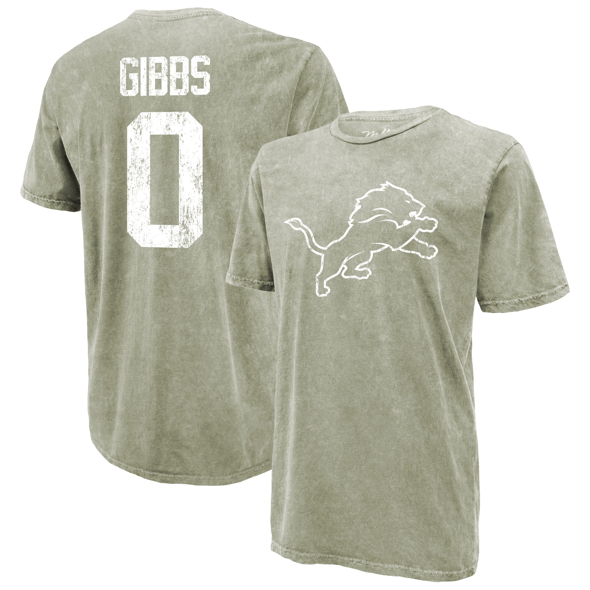 Men's Majestic Threads Jahmyr Gibbs Moss Green Detroit Lions Mineral Wash Name & Number T-Shirt