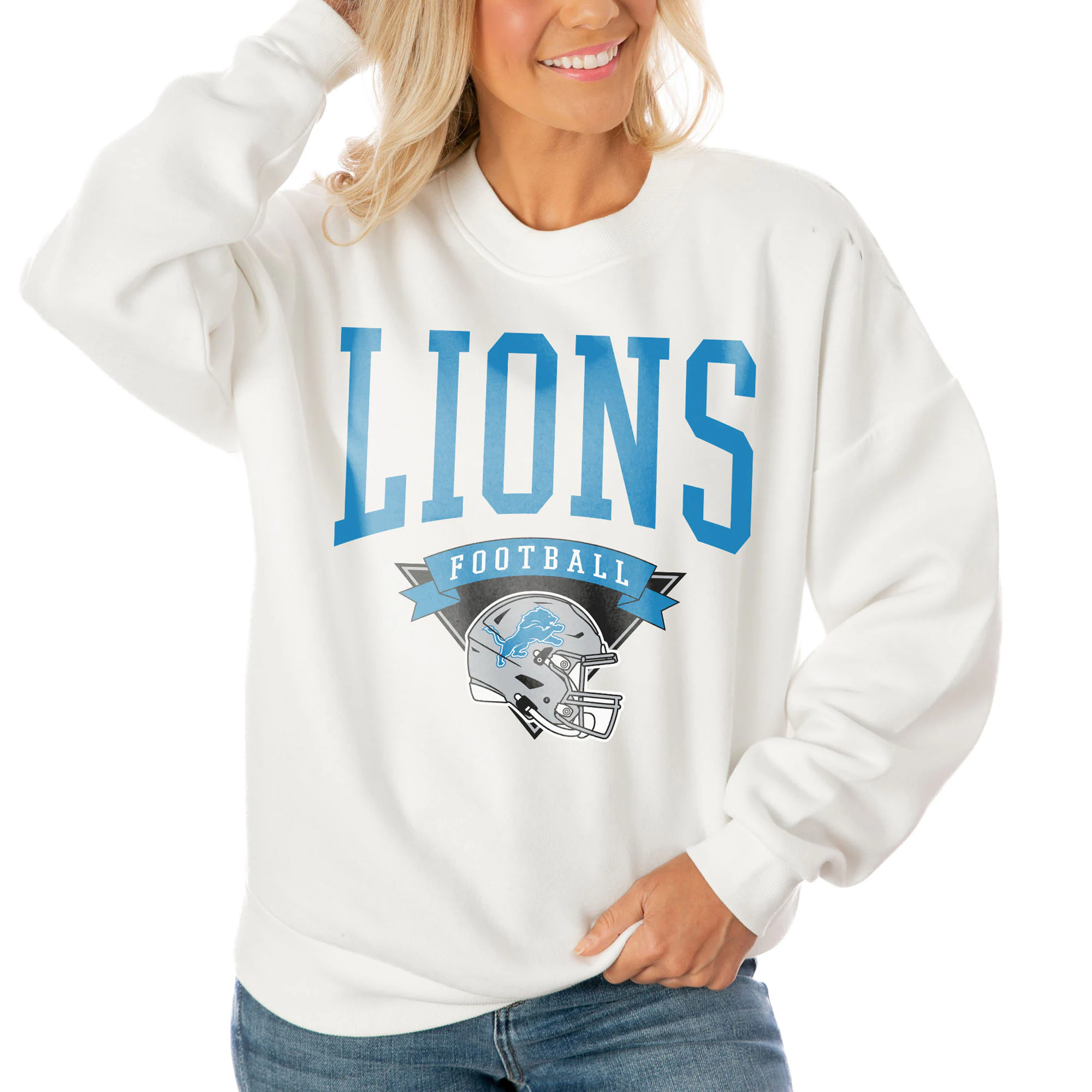 Women's Gameday Couture White Detroit Lions Oversized Yard Line Tri-Blend Pullover Sweatshirt